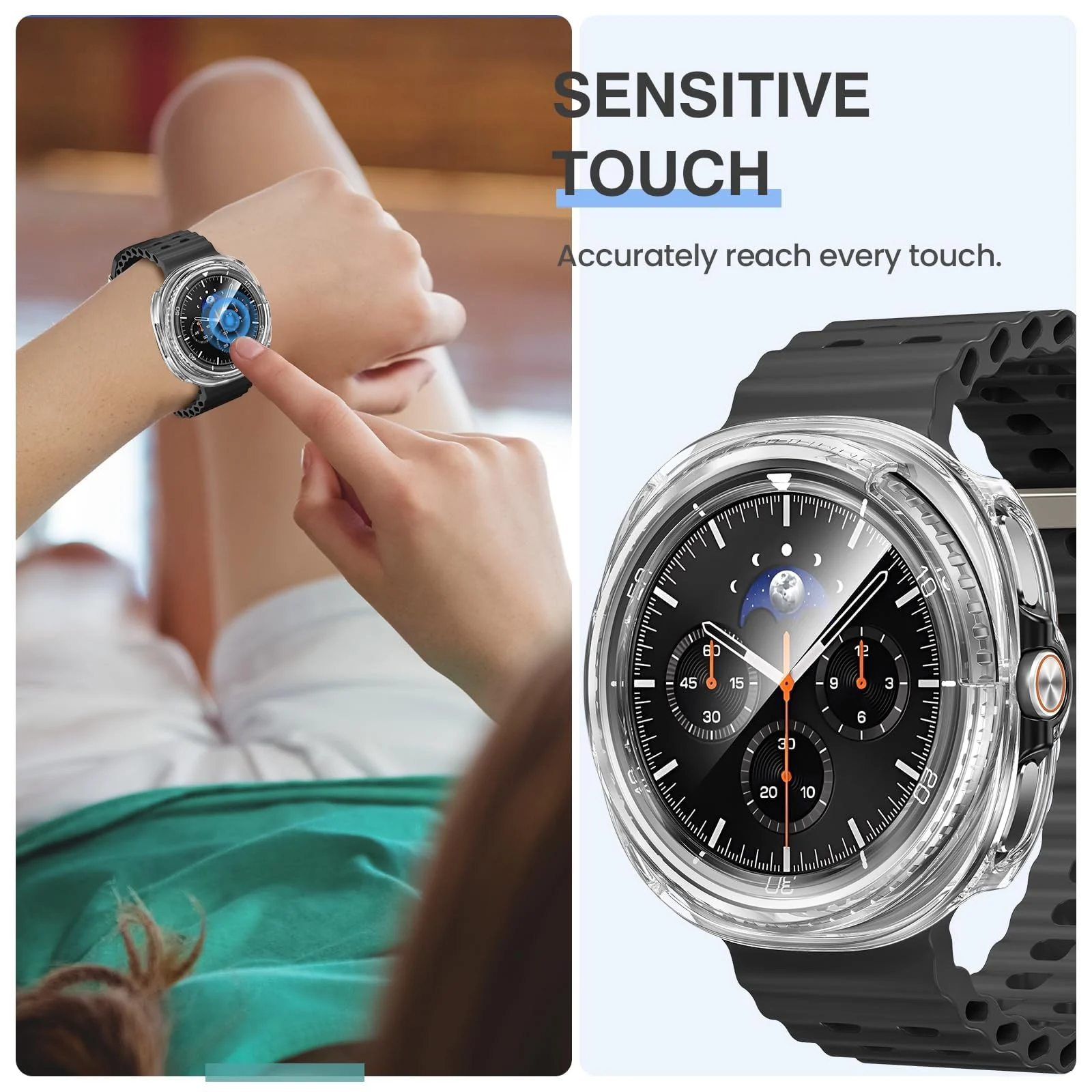 DL3 MOBILAK Full-Coverage Watch Case with Tempered Glass for Samsung Galaxy Watch 8 Classic 46 mm, Clear