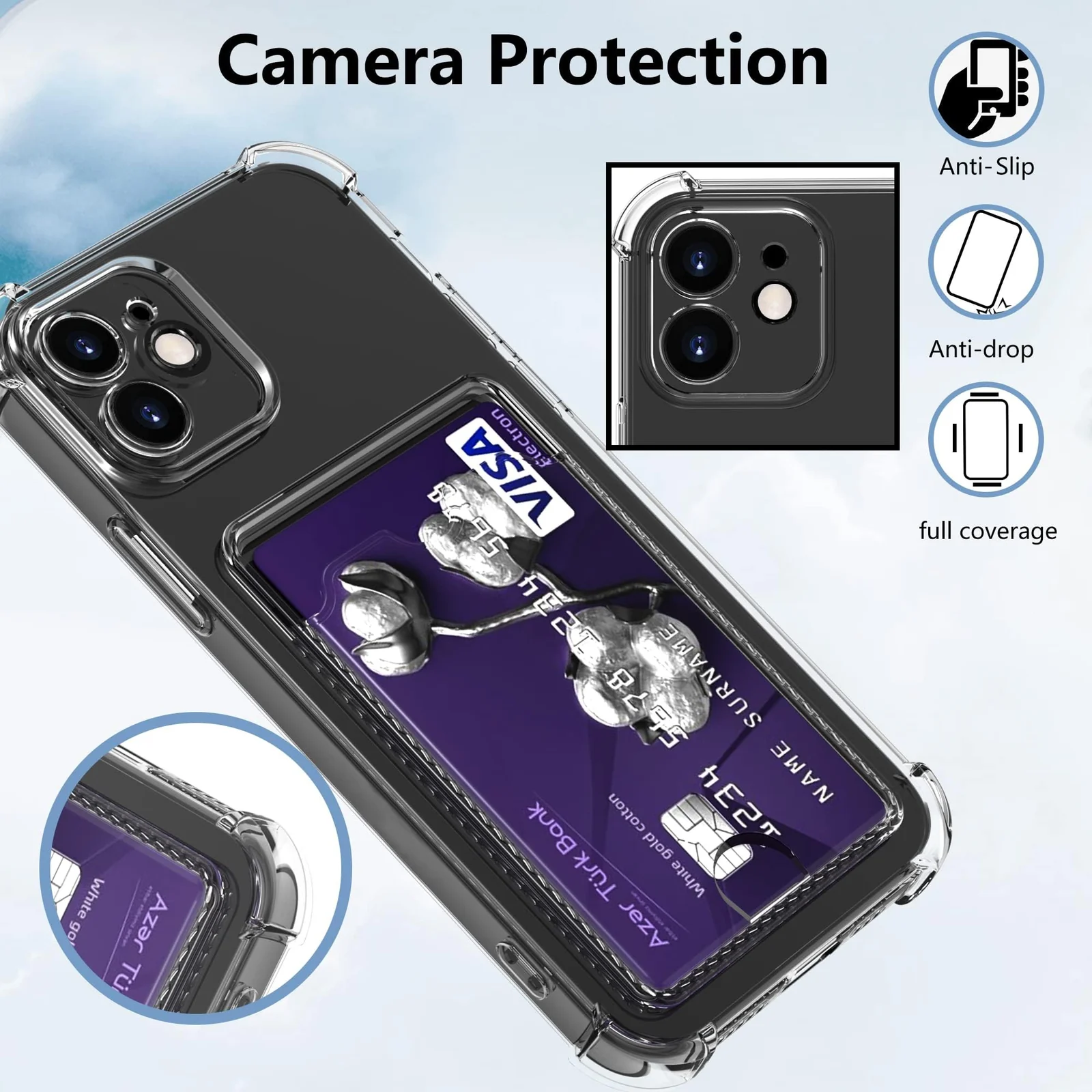 DL3 MOBILAK Case Compatible with iPhone 12 6.1-Inch Clear Card Holder Back Wallet Crystal Transparent Soft TPU Shockproof Bumper Corner Drop Protection Phone Cover With Camera Lens Protection