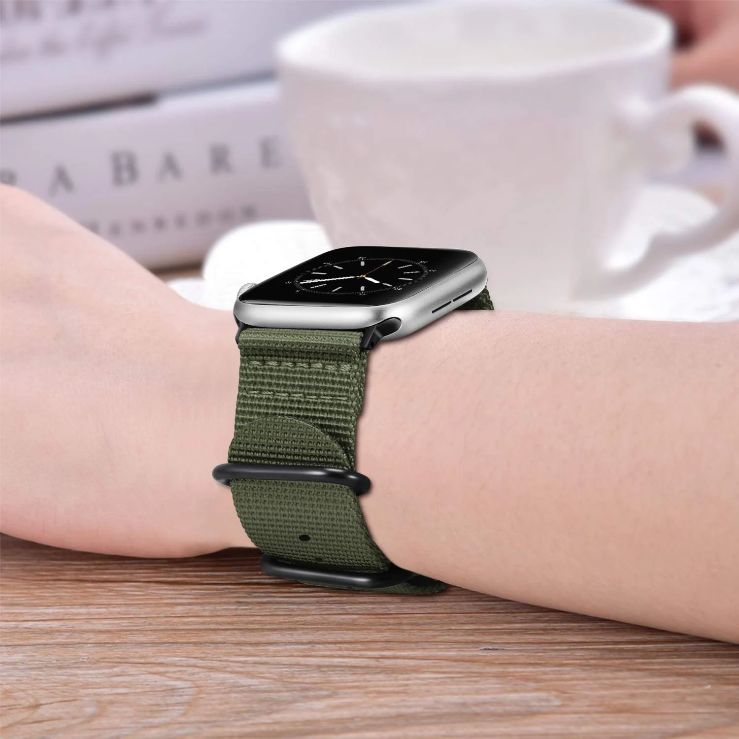 DL3 Mobilak Nylon Solo Loop Stretchy Straps For Apple Watch Band 49mm 45mm 44mm 42mm 41mm 40mm 38mm, Elastic Wristbands for iwatch Series 8 Ultra 7 6 5 4 3 2 1 Se (B. ArmyGreen, 38MM/40MM/41MM) - Black
