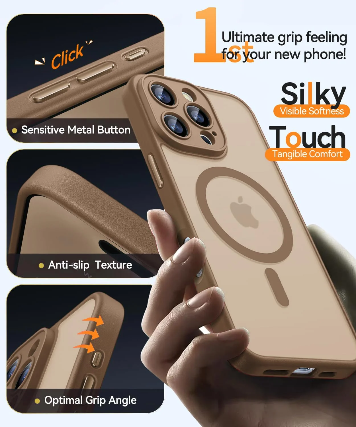 DL3 Mobilak Translucent Matte Case for iPhone 12, Compatible with MagSafe accessories, Supports wireless charging, Camera protection - Brown