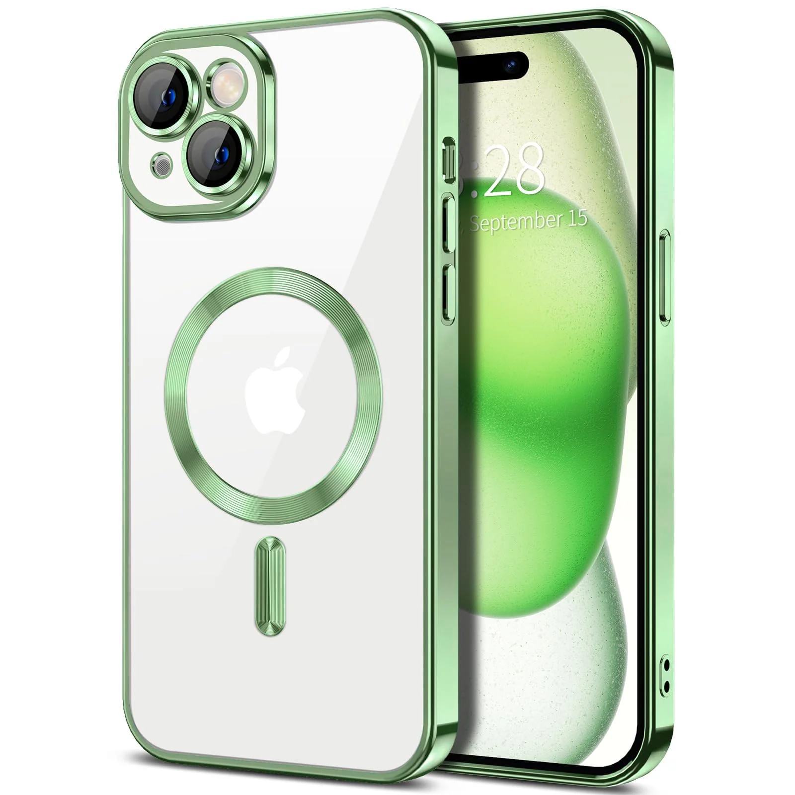 DL3 Mobilak Case for iPhone 13 (6.1 Inch) Compatible with MagSafe with Camera Lens Protector, Magnetic Clear Case Full Protection Plating Anti-Scratch Slim Thin Case Cover - Light Green