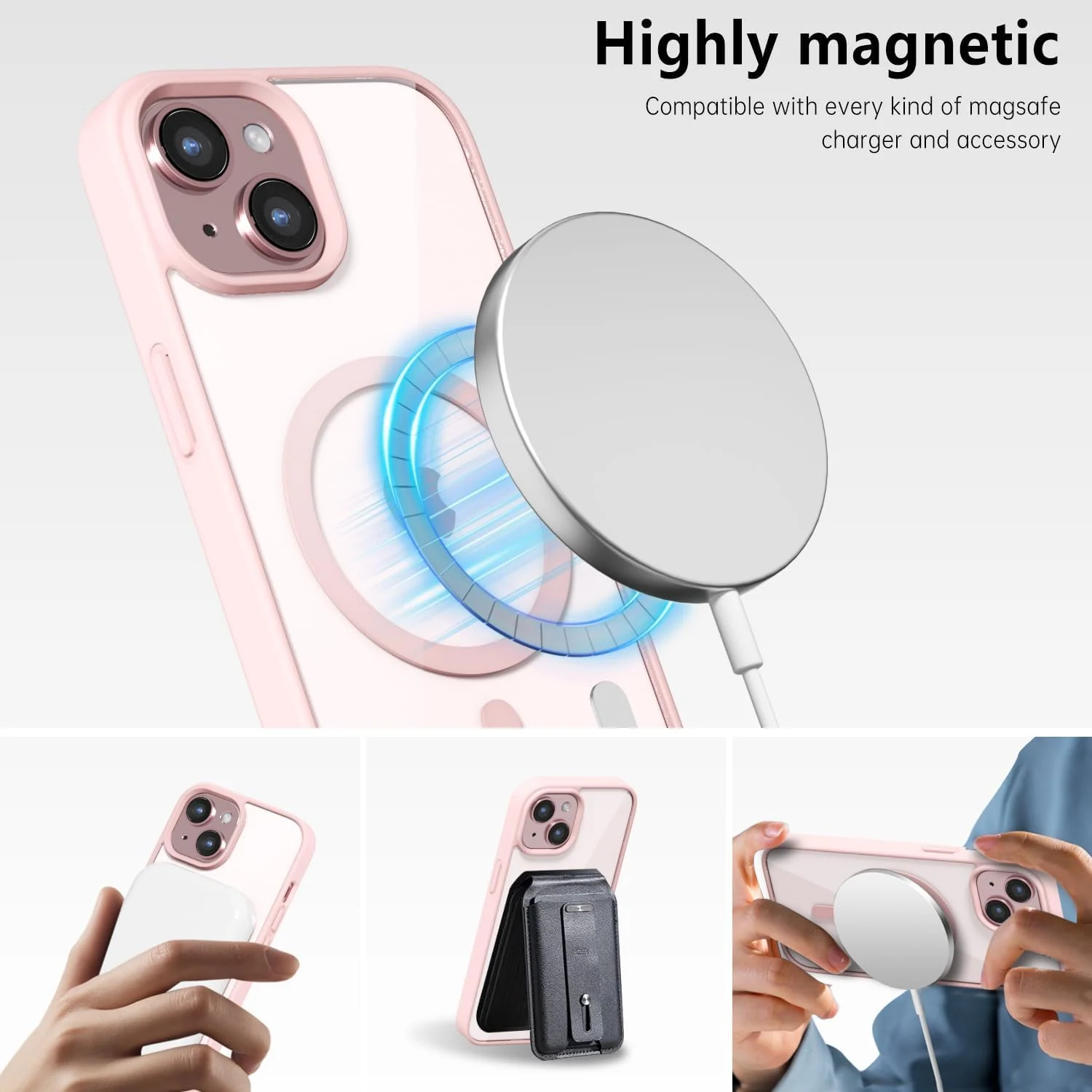 DL3 Mobilak Magnetic Case for iPhone 15+ Plus/iPhone 14 Plus 6.7-Inch Compatible with MagSafe, Shockproof Phone Bumper Cover, Solid Color Matte TPU Frame, Anti-Scratch Clear Back - Pink
