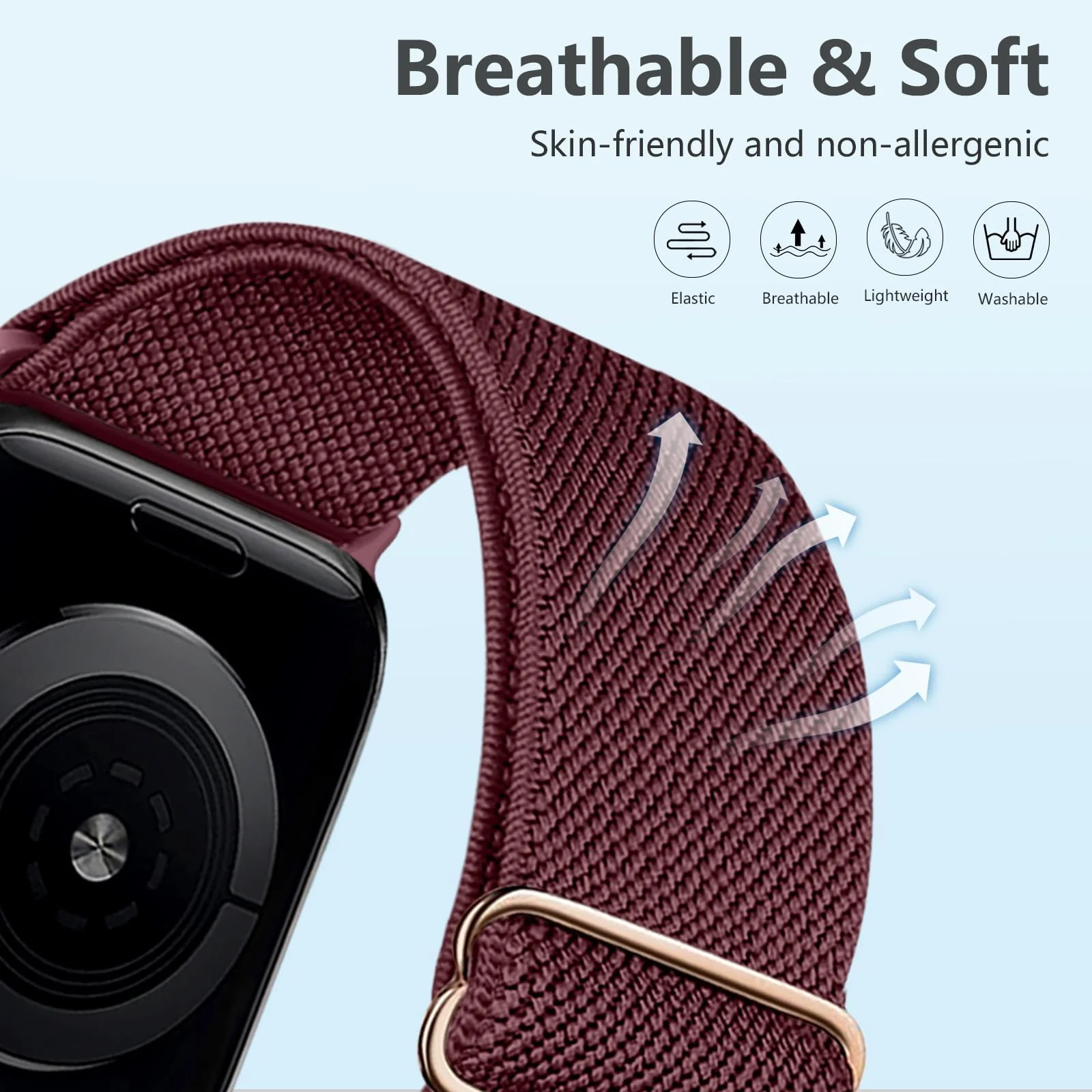 DL3 Mobilak Nylon Solo Loop Stretchy Straps For Apple Watch Band 49mm 45mm 44mm 42mm 41mm 40mm 38mm, Elastic Wristbands for Series 8 9 Ultra 7 6 5 4 3 2 1 (38MM/40MM/41MM) - Wine Red
