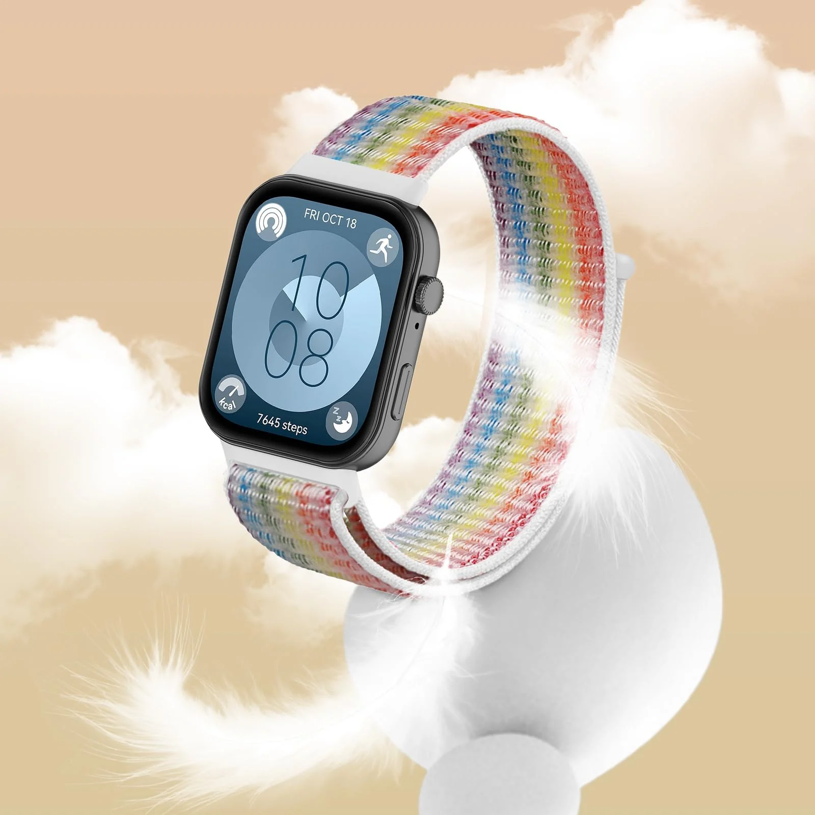 DL3 MOBILAK Elastic Nylon Watch Strap for Huawei Watch Fit 3 / Fit 4 / Fit 4 Pro / Fit 5 / Fit 5 Pro, White*Rainbow