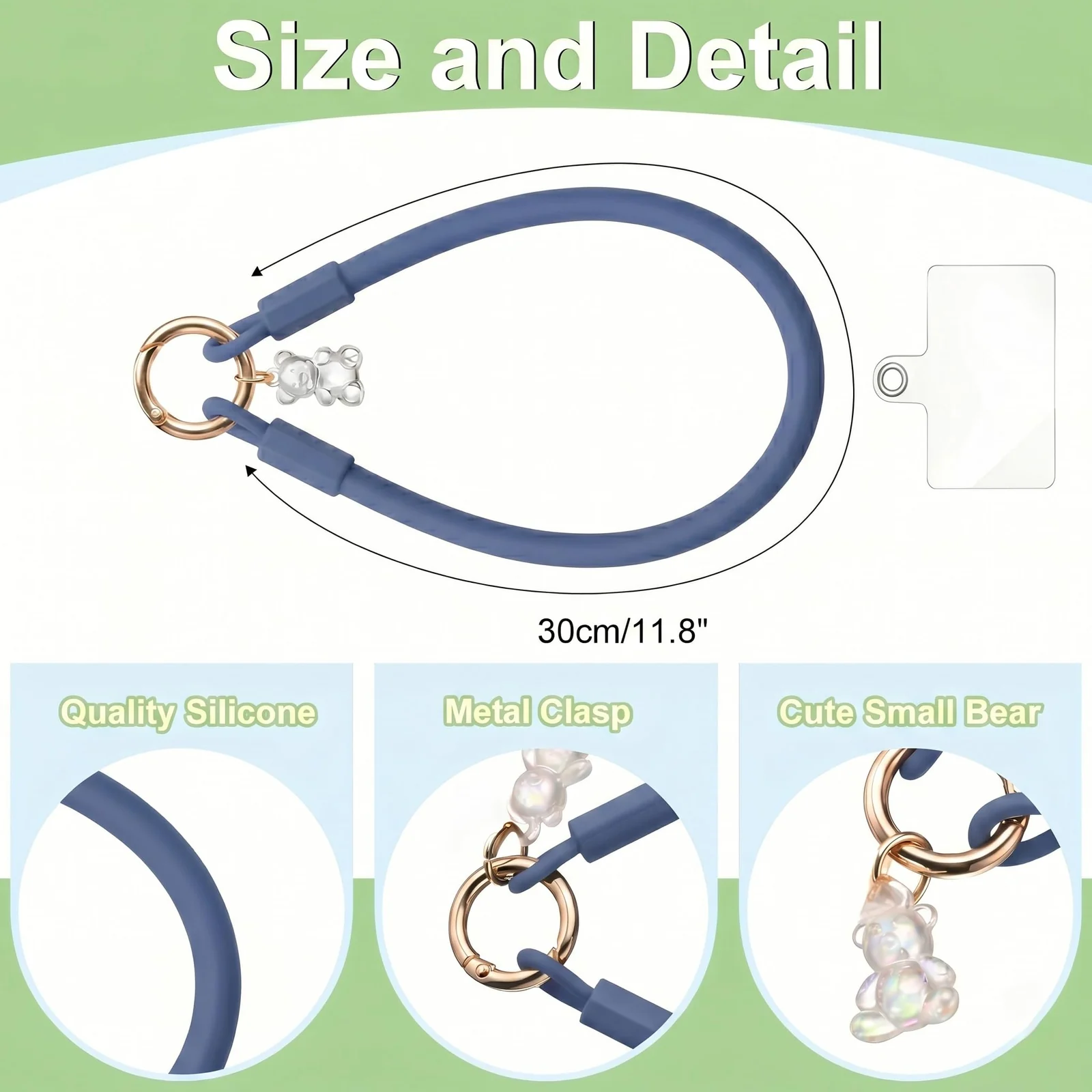 DL3 Mobilak Silicone Crystal Lanyard, 30cm Phone Wrist Strap Lanyard Keychain Office Wrist Strap with Clasp and Bear for Women Phone ID Card, Keys Strap - B-Neon Pink