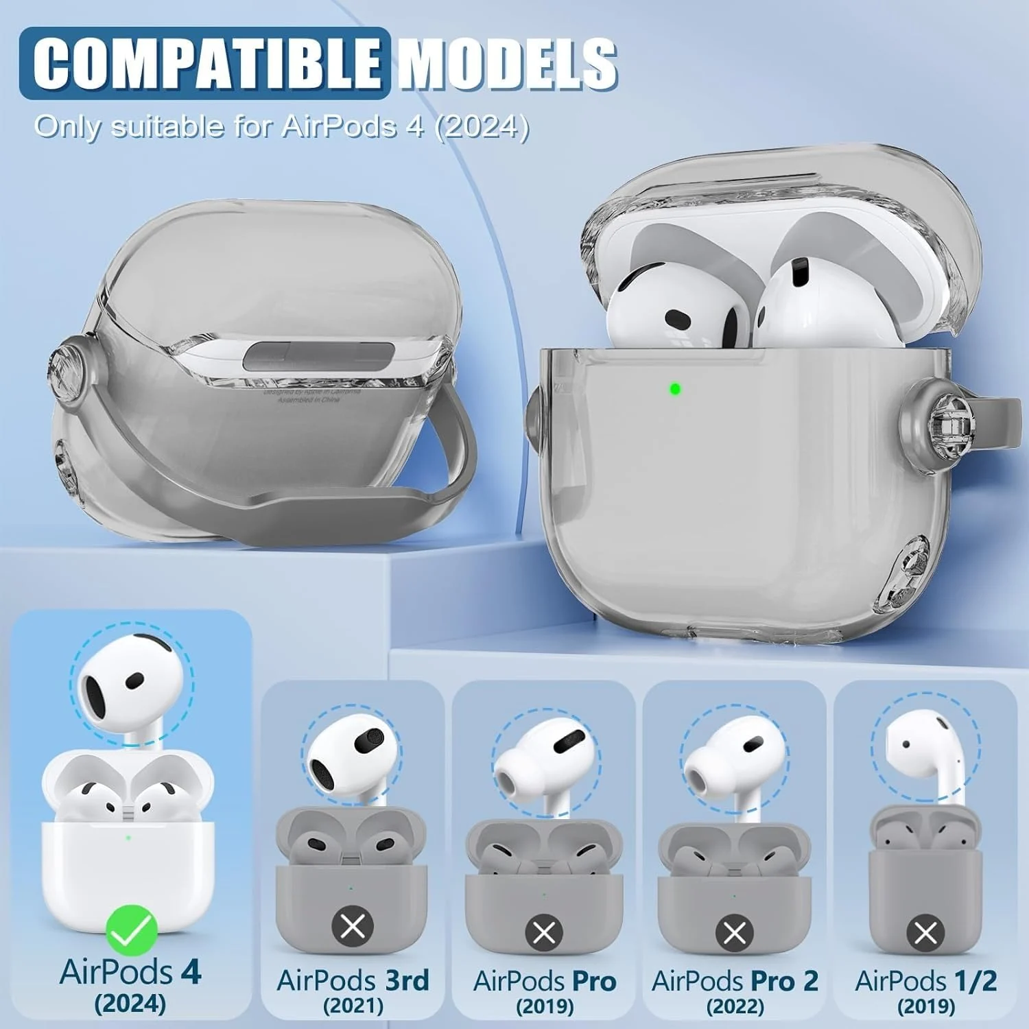 DL3 Mobilak Case for Apple AirPods 4 [With Closure Lid] [Front LED Visible] [With Wrist Strap] Skin Case Compatible with AirPods 4(2024) - Gray