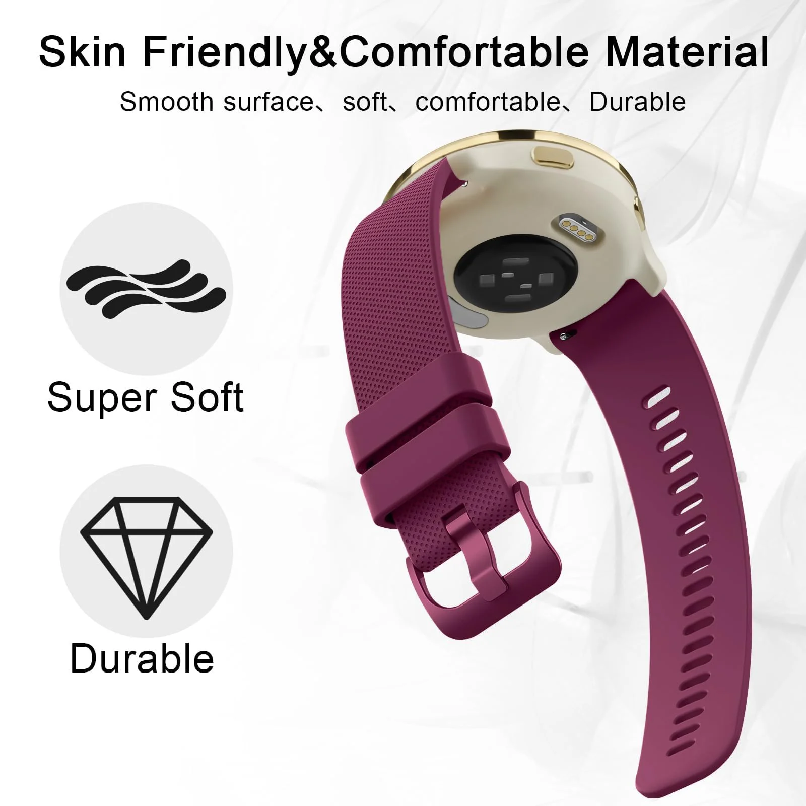 DL3 Mobilak Strap Silicone Buckle 20MM Band For Samsung Gear Sport/Watch 7/6/5/4/5 Pro 45mm/S2 classic/active 2 40mm 44mm/Amazfit GTS 2/2e/GTS 3/3 Pro/GTS 4/GTS 2 Mini/3 Mini/4 Mini/Bip 3/Bip 3 Pro - Wine Red