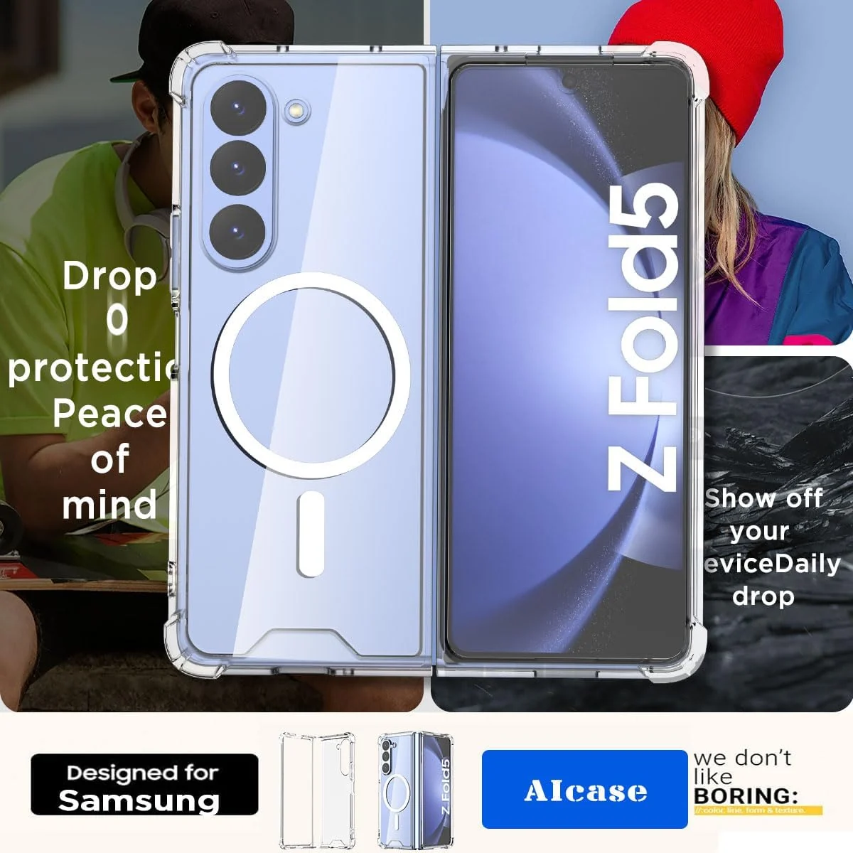 DL3 Mobilak for Samsung Galaxy Z Fold 5 Case, Compatible with MagSafe Shockproof Protection Yellowing Resistant Magnetic Phone Case for Galaxy Z Fold 5 5G (2023) - Clear