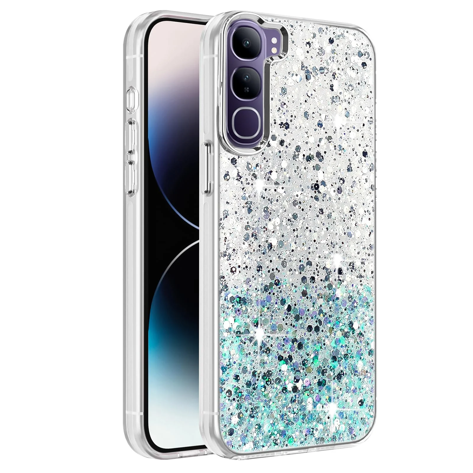 DL3 Mobilak Glitter Rhinestone Protective Case for vivo V40 Lite with Shockproof Design - White Green