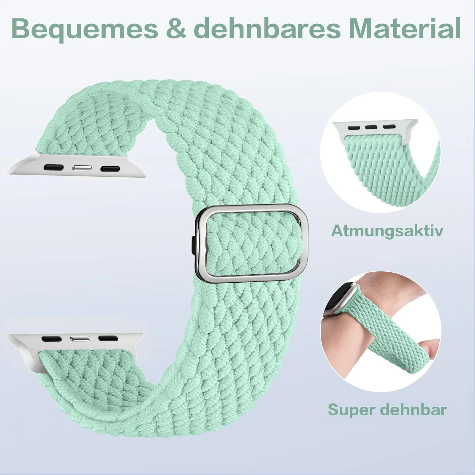 DL3 Mobilak Stretchy Nylon Solo Loop Strap For Apple Watch Band 40mm 41mm 38mm 42mm(Series 11 10) for Women Men, Sport Breathable Braided Wristband for iWatch Series 11 10 9 8 7 6 5 4 SE - Pistachio