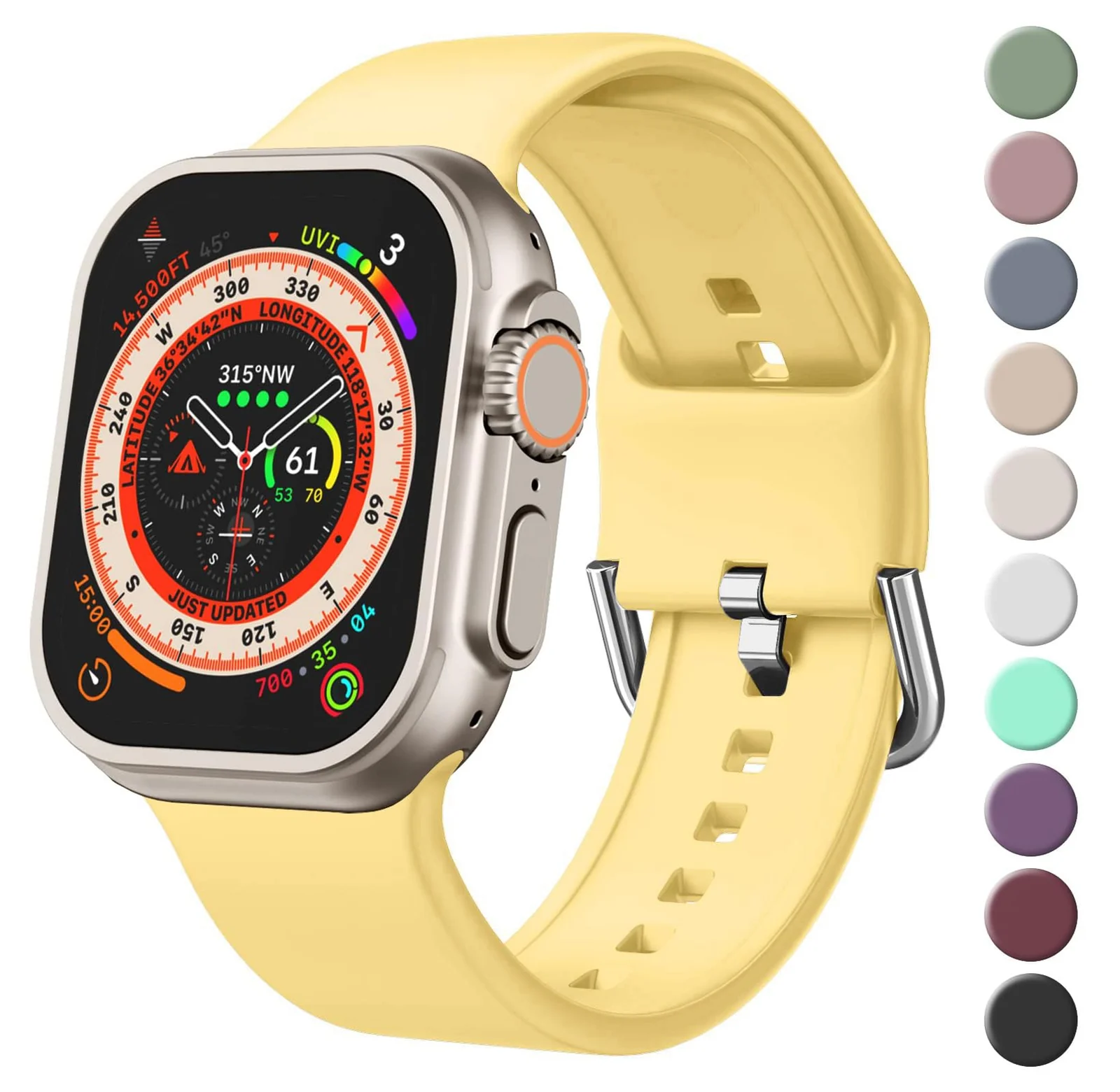 DL3 MOBILAK Strap Silicone Band For Apple Watch Ultra 49mm 45mm 44mm 42mm, Soft Silicone Wristbands Replacement Strap with Classic Clasp for iWatch Series SE 8 7 6 5 4 3 2 1 Ultra - Yellow