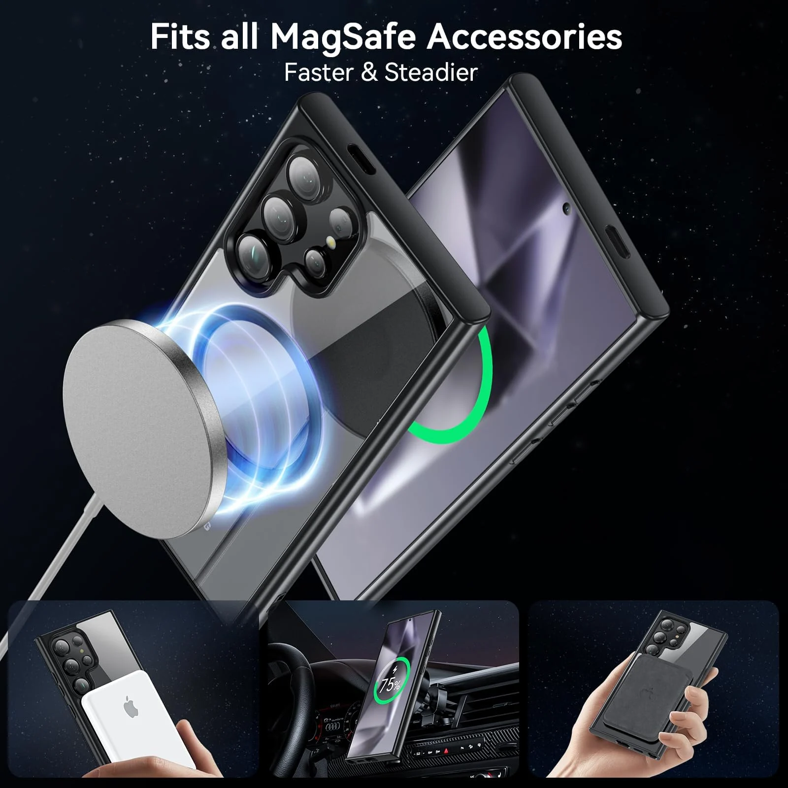 DL3 Mobilak MagSafe-Compatible Clear Magnetic Case for Samsung Galaxy S22 Ultra - Black