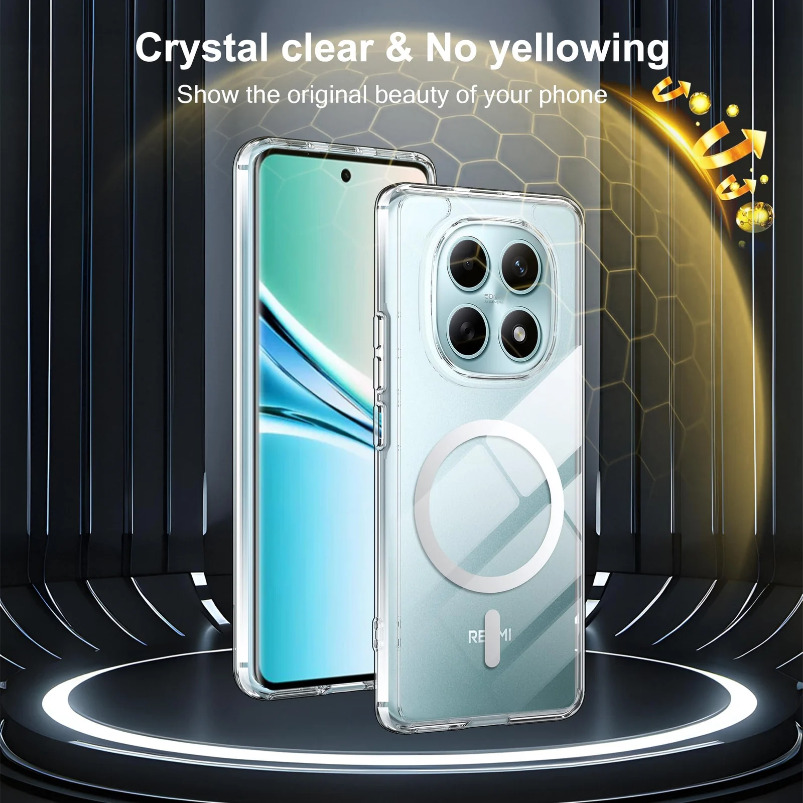 MOBIGON Slim Magnetic MagSafe-Compatible Phone Case for Xiaomi Redmi Note 15 4G / 5G, Clear
