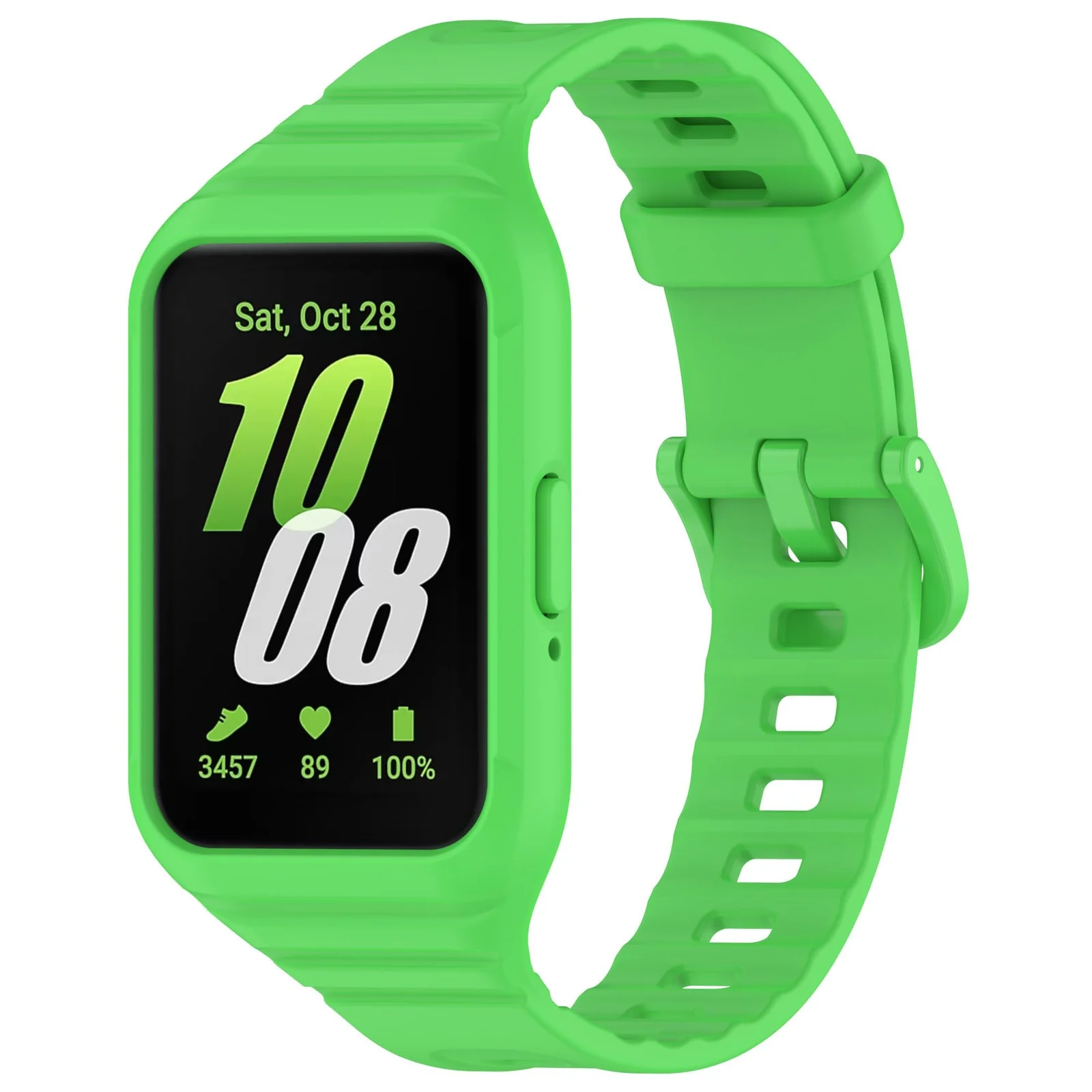 DL3 Mobilak Strap Compatible with Samsung Galaxy Fit 3 SM-R390, Silicone Sport Band Replacement Watchband with Bumper Case for Samsung Galaxy Fit 3, Adjustable Wristband - Neon Green