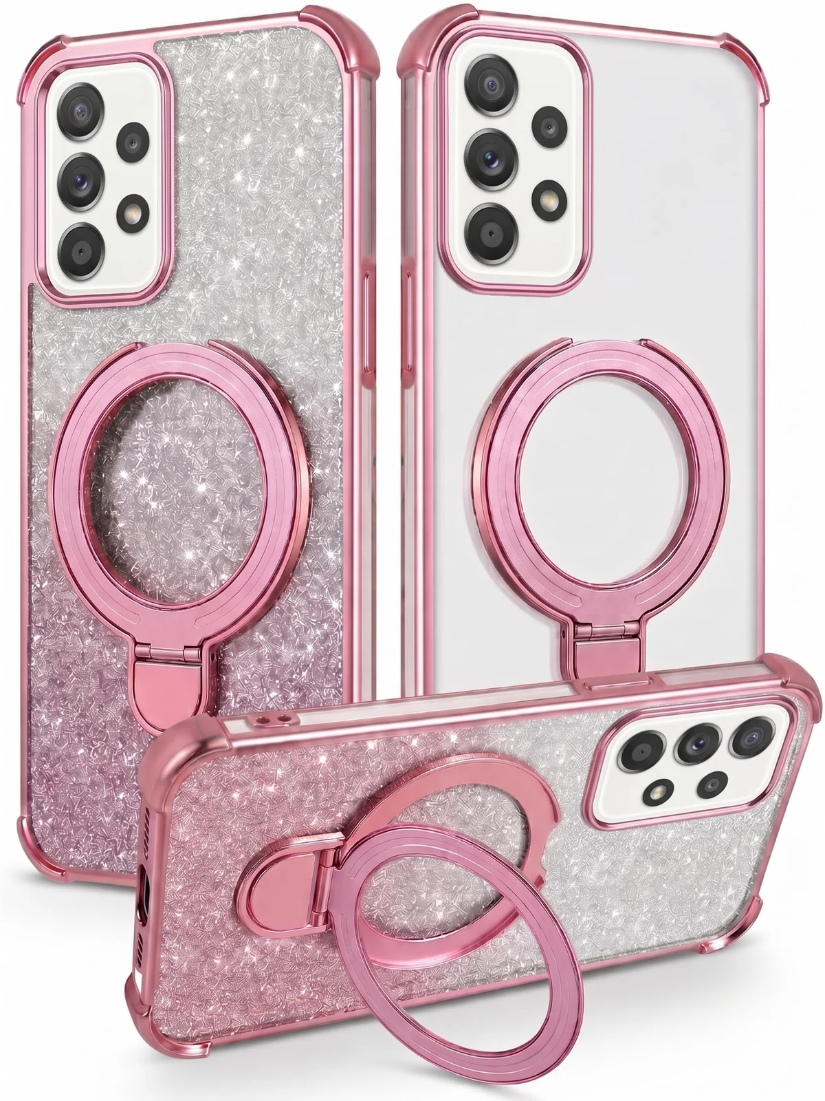 MOBIGON Glitter Phone Case with Magnetic Ring Stand for Samsung Galaxy A52 / A52s, Pink