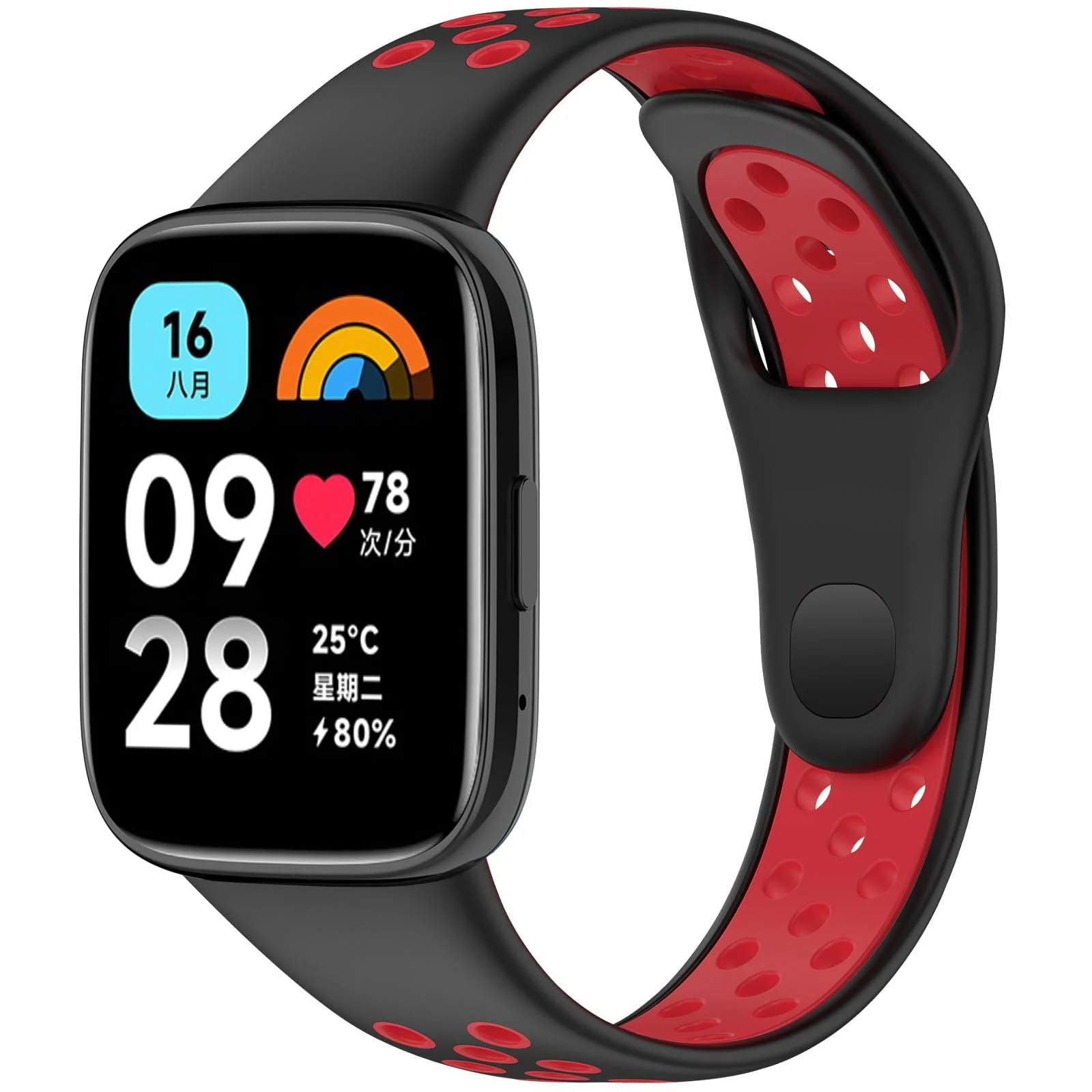 DL3 Mobilak Strap Silicone Compatible With Xiaomi Redmi Watch 3 Active/Redmi Watch 3 Lite, Sport Silicone Watch Band Wrist Strap, Bracelet Wristband Wrist Strap - Black Red