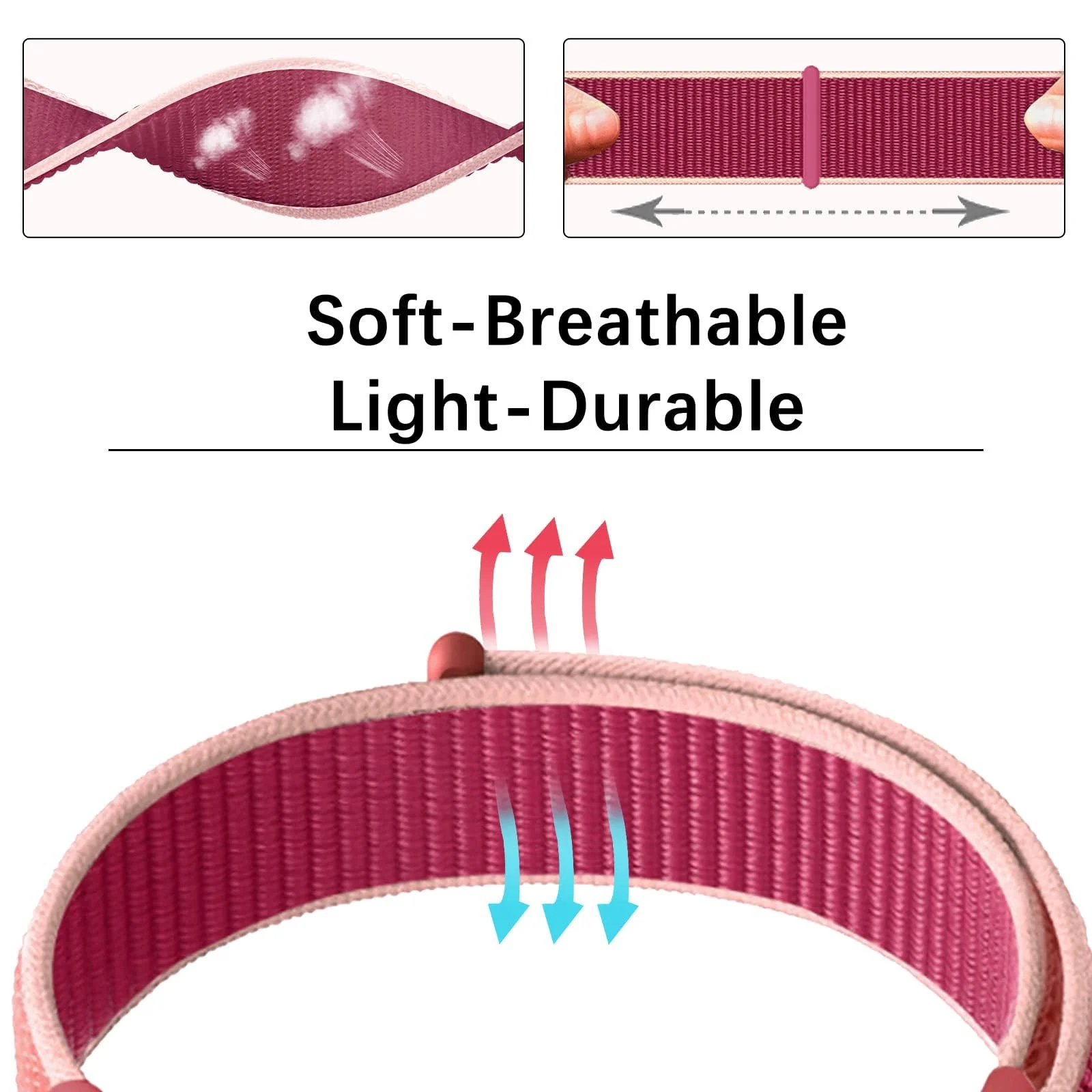 DL3 Mobilak Nylon Sport Band Compatible with Xiaomi Mi Band 10/9/8 for Women Men, Soft Adjustable Breathable Sport Loop Watch Strap Replacement Wristband for Xiaomi Smart Band 8/9/10 - Pomegranate Red