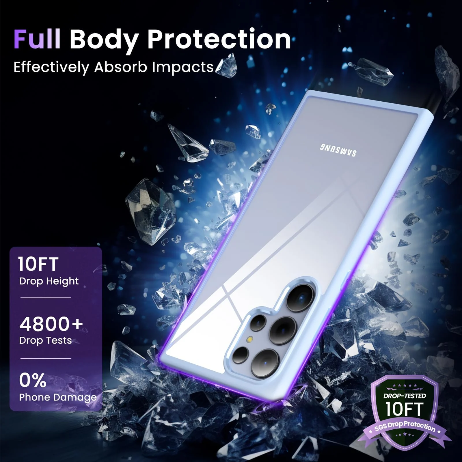 DL3 Mobilak PC and TPU Protective Case for Samsung Galaxy S24 Ultra with Camera Protection and Military-Grade Protection - Sky Blue
