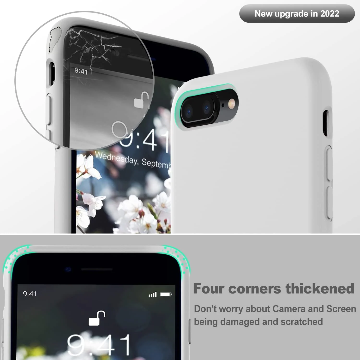 DL3 Mobilak Liquid Silicone Protective Case with Soft Microfiber Lining for iPhone 7 Plus / iPhone 8 Plus - White