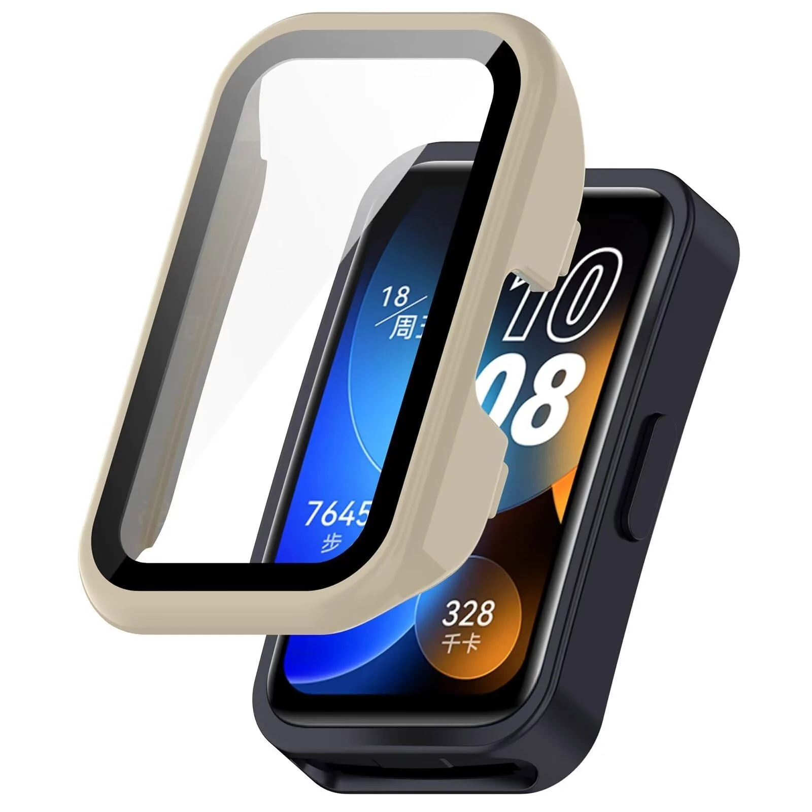DL3 MOBILAK Protective Case Compatible with Huawei Band 9/8 9H Hardness PC Case Bumper Full Slim Protective Cover with Tempered Glass For HUAWEI Band 8/9 - Ivory White