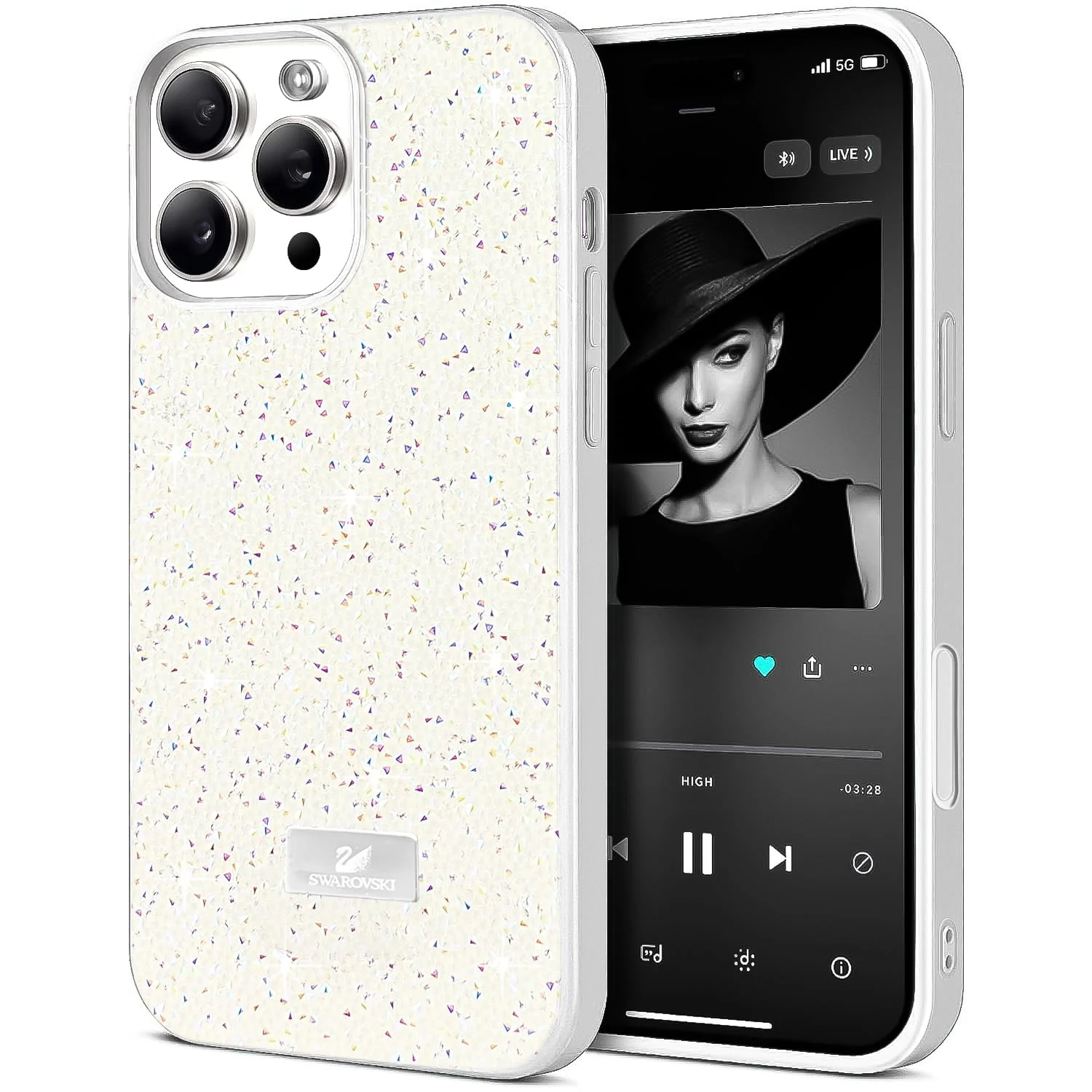 DL3 Mobilak Glitter Rhinestone Protective Case for iPhone 16 Pro Max with Shockproof Design - White 2