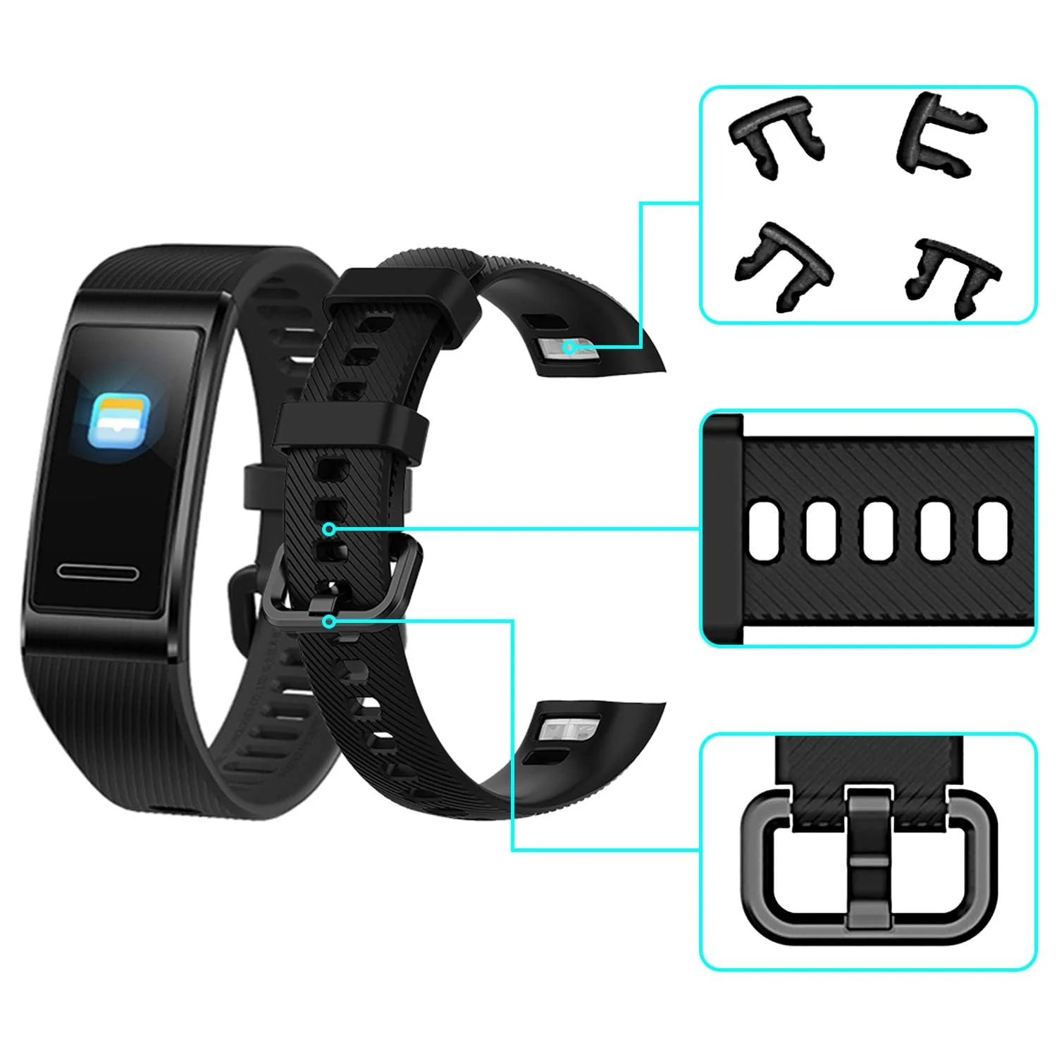 DL3 Mobilak Strap Compatible with Huawei Band 4 Pro/Huawei Band 3 Pro/Huawei Band 3, Soft Silicone Sports Bracelet for Huawei Band 4 Pro/Band 3 Pro/Band3 - Black