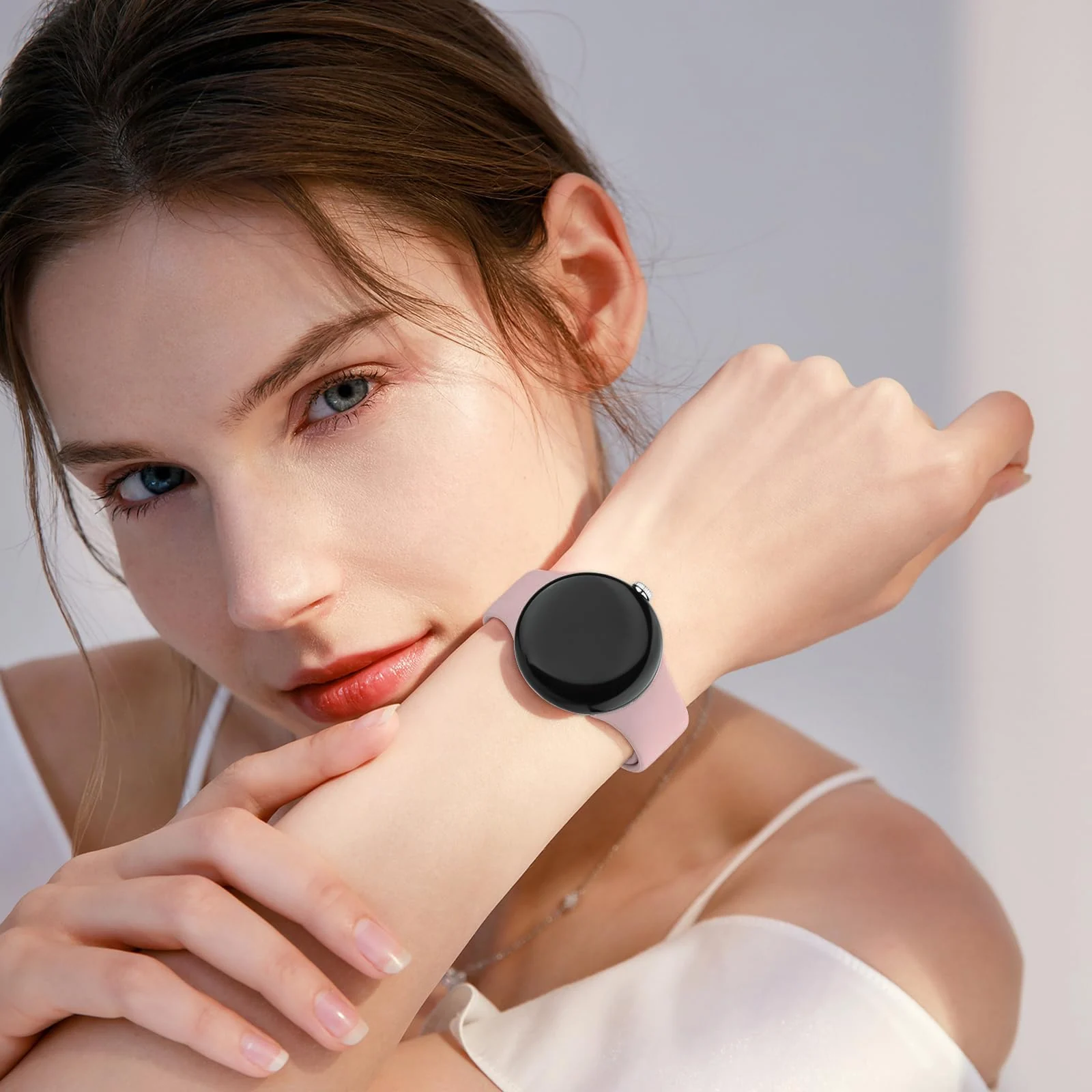 DL3 Mobilak Band Compatible with Google Pixel Watch 4/3 (45mm), Soft Silicone Sport Replacement Straps Bracelet for Google Pixel Watch 3 45mm/Pixel Watch 4 45mm - Pink