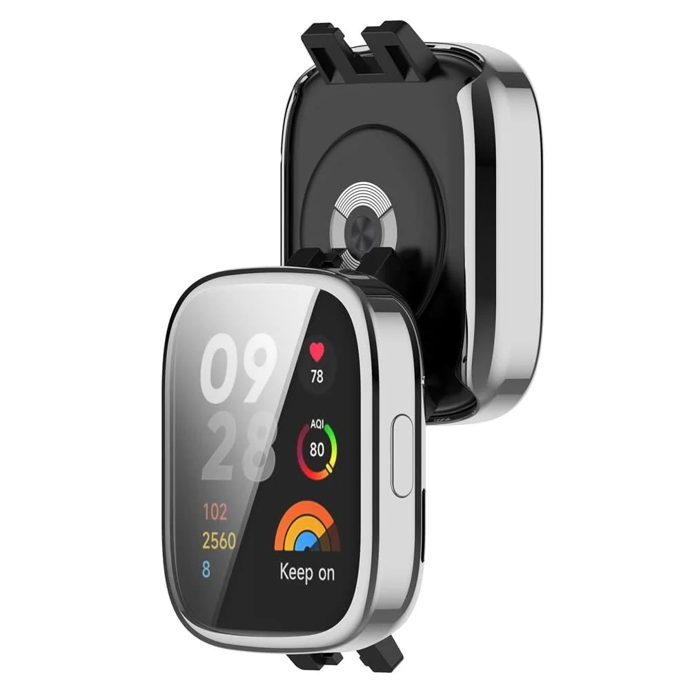 DL3 Mobilak Case Compatible with Xiaomi Redmi Watch 3 (Not Fit Watch 3 Active) Protective Case, Flexible TPU Full Protection Screen Protector Cover Scratch-Resistant Screen Protector Case - Silver