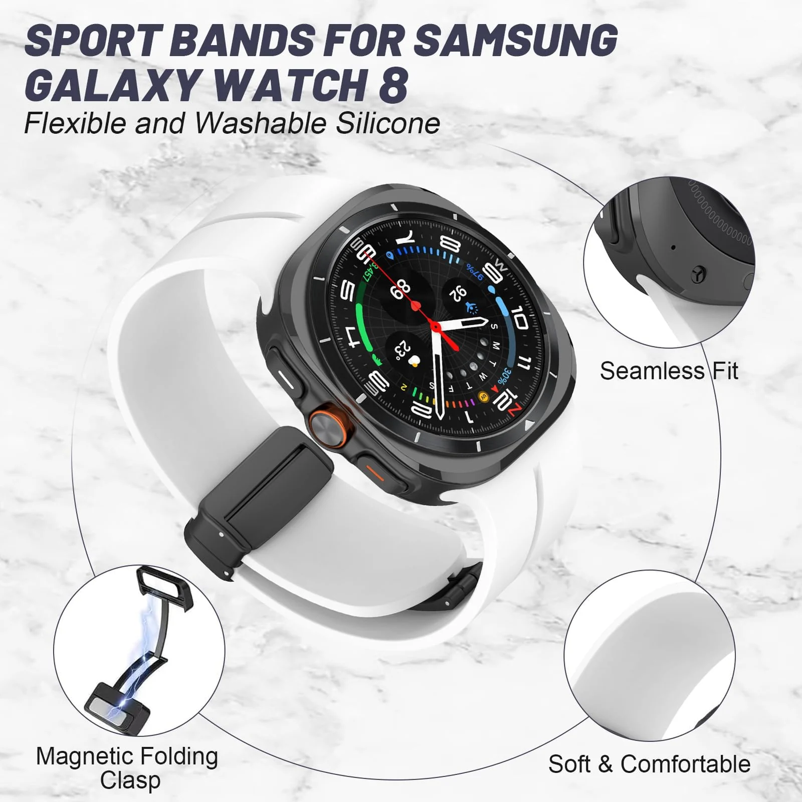 DL3 Mobilak Silicone Strap for Samsung Galaxy Watch 8 40mm/44mm, Men's and Women's Adjustable Sports Silicone Magnetic Buckle Bands for Samsung Galaxy Watch 8 Classic 46mm 2025 - White