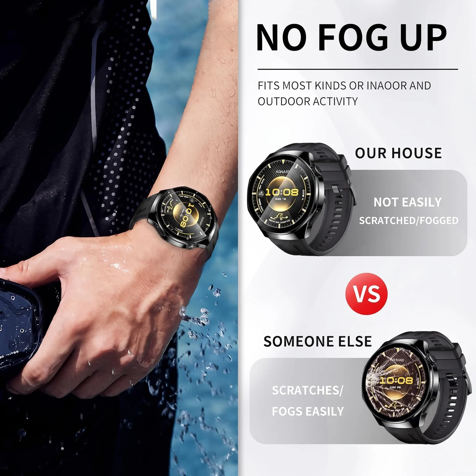 DL3 MOBILAK Full-Coverage Watch Case with Tempered Glass for Huawei Watch GT 6 Pro 46 mm, Black