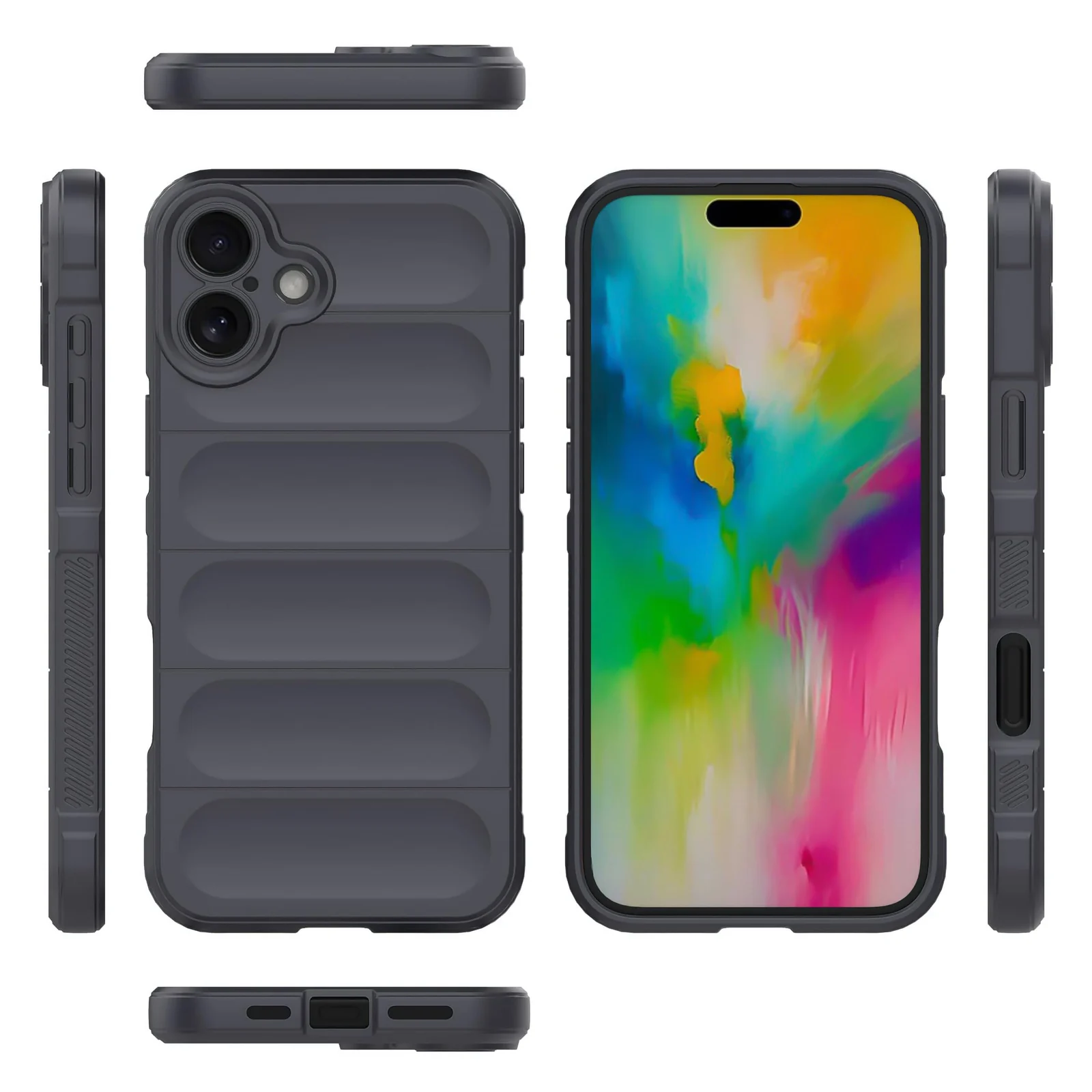 DL3 Mobilak Silicone Case for iPhone 16 6.1-Inch Heavy Duty Protective [Slim Fit] Shockproof Soft Flexible Protective Design Shock-Absorption TPU Cover With Camera Protection - Dark Gray