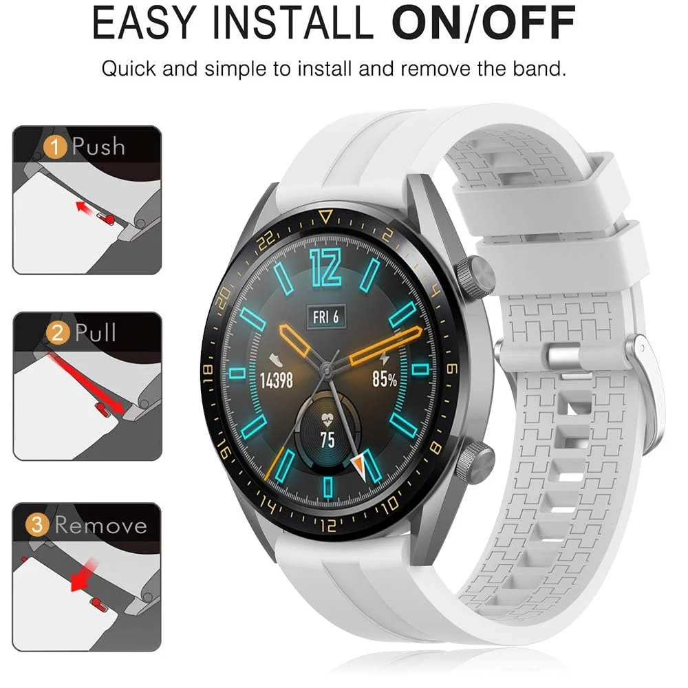 DL3 Mobilak Strap Silicone Band 22MM For Samsung galaxy watch 3 45mm /watch 46mm/Gear S3/Huawei watch GT3 46MM/GT2E/GT 46mm/GT2 Pro/GT2 46MM/honor Magic Watch2 46mm/Amazfit GTR4/GTR3/2/2e - White
