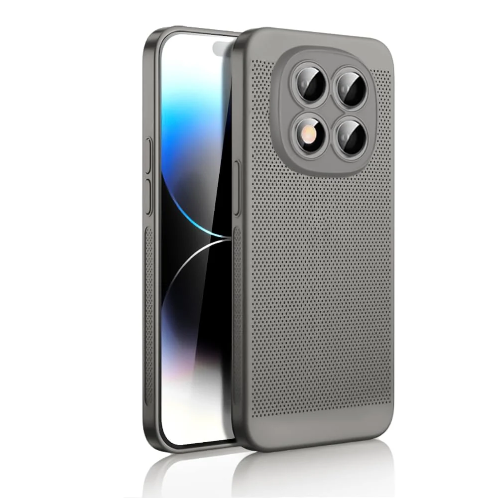 DL3 Mobilak Case for Xiaomi Redmi Note 14 Pro+ Plus 5G Heat Dissipation with Built-in Camera Lens Protector Slim Fit Breathable Cooling Anti-Fingerprint Hard PC Back Shockproof Cover - Gray