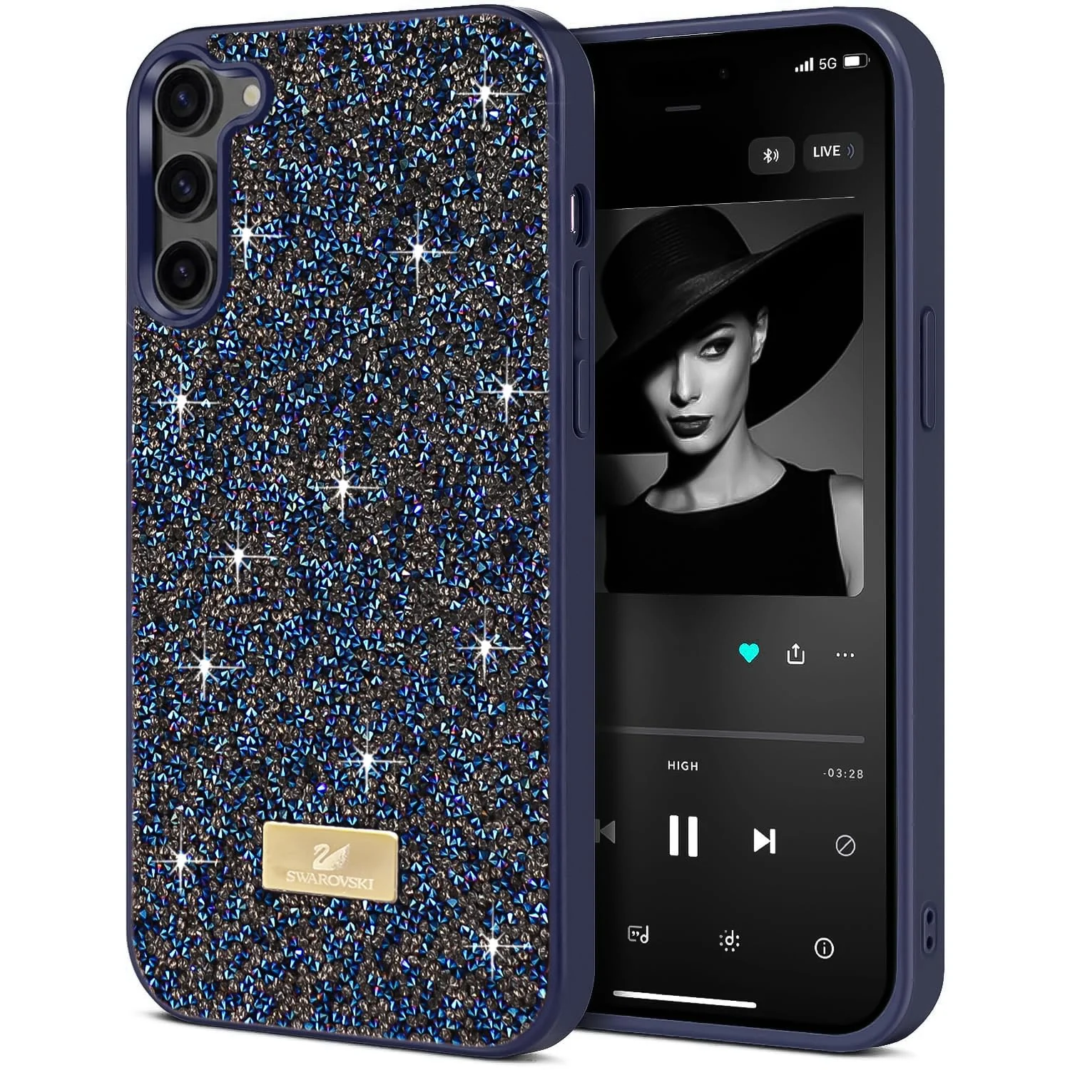 Case For Samsung Galaxy S23 5G Case Glitter, Sparkle Diamond Crystal Bling Case with Bling, Ultra Thin Lightweight Full Body Shockproof Anti-Scratch Protective Cover - Black