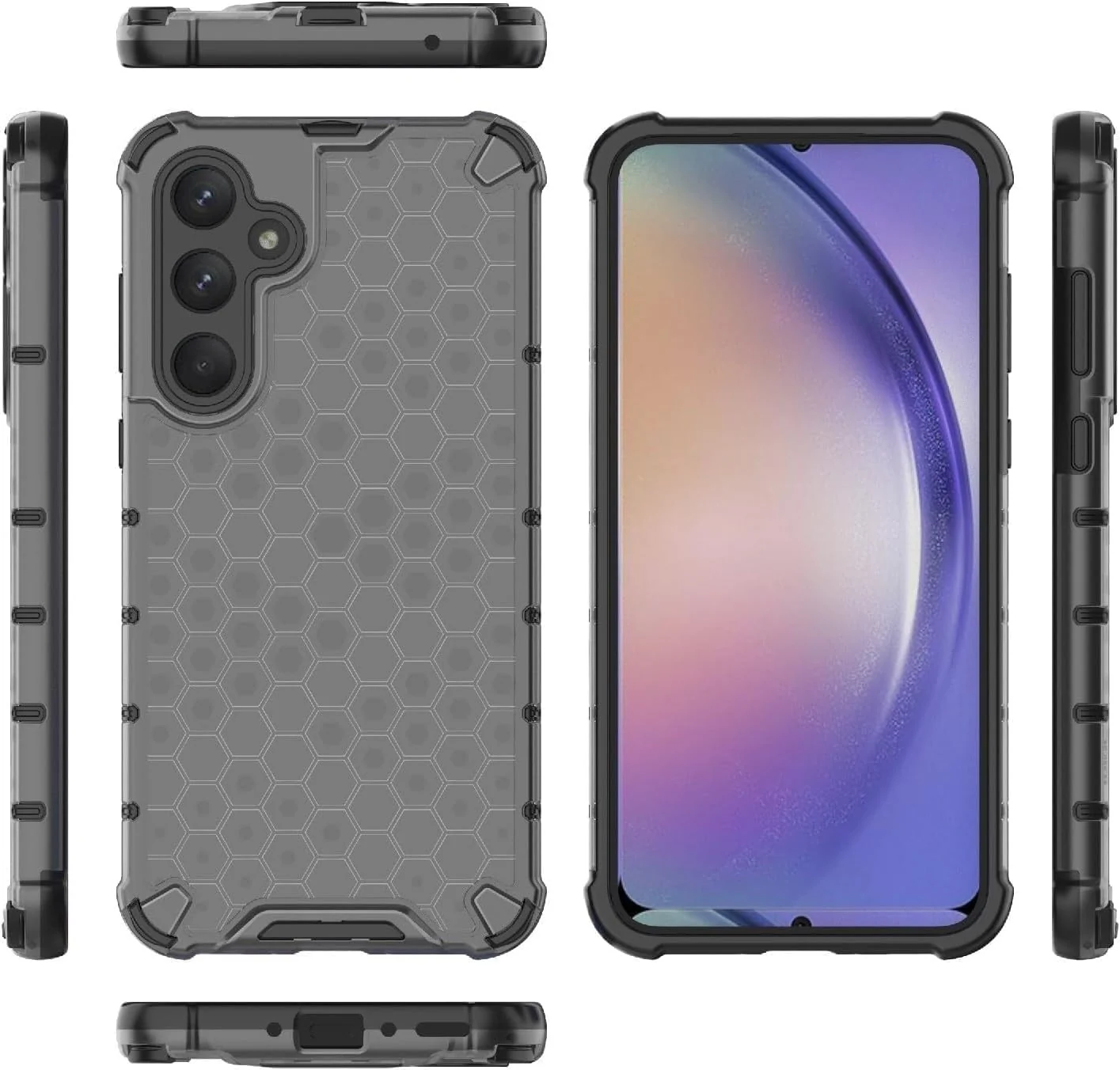 DL3 Mobilak Case For Samsung Galaxy A15, [Honeycomb Design] Drop Protection, Ultra Thin TPU + PC Transparent Silicone Protective Case, Shockproof Cover - Black