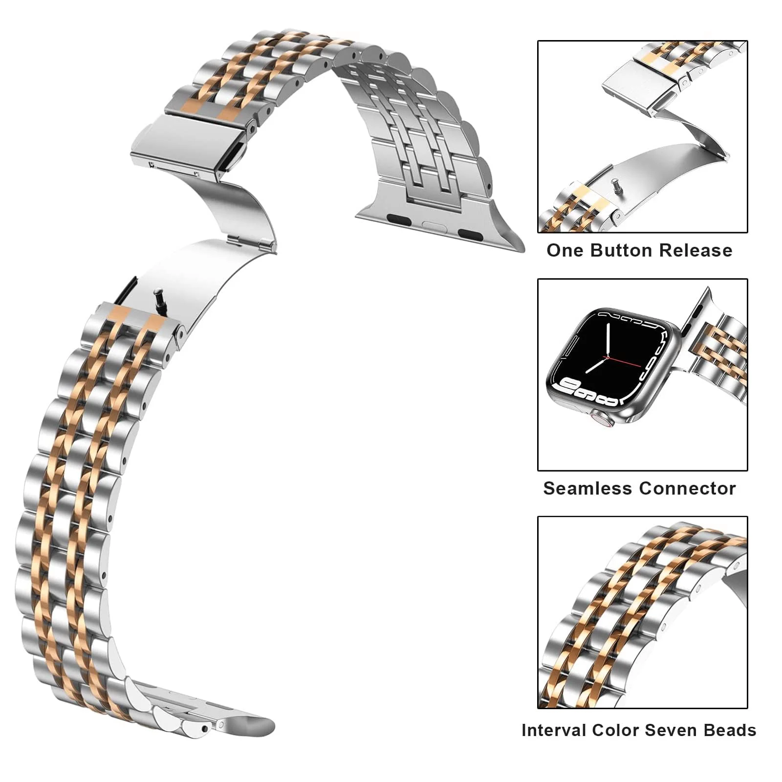 DL3 Mobilak Band For Apple Watch Ultra Band 49mm 45mm 44mm 42mm 41mm 40mm 38mm, Metal Stainless Steel Strap for Apple Watch Series 8 Ultra 7 6 5 4 3 2 1 Se (&, 42MM/44MM/45MM/49MM) - Silver & Rose Gold