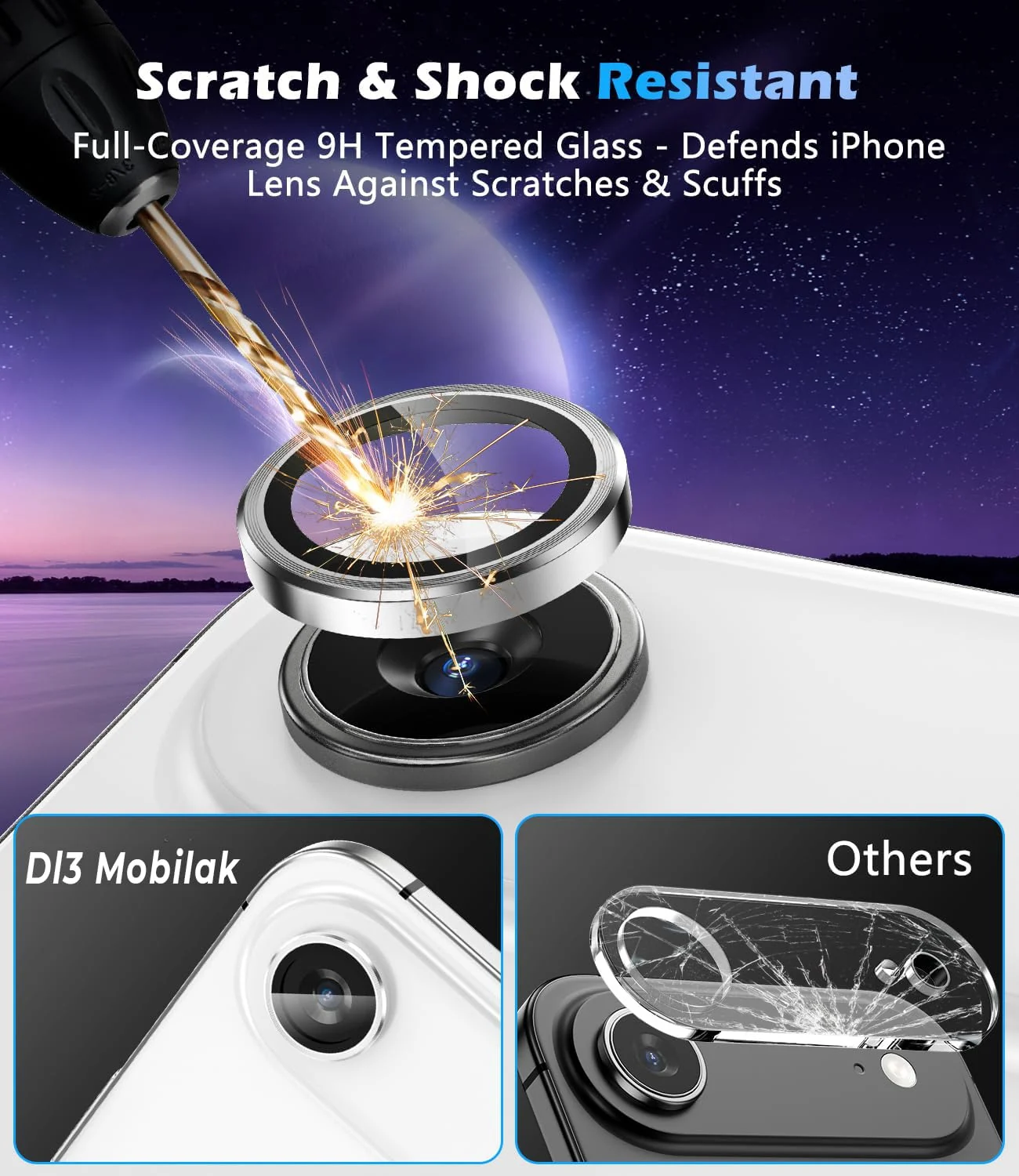 DL3 Mobilak Camera Lens Protector for iPhone Air / 17 Air 6.5-Inch Accessories, 9H Tempered Glass Metal Individual Ring Camera Cover Screen Protector, Case Friendly, Anti Scratch - Silver