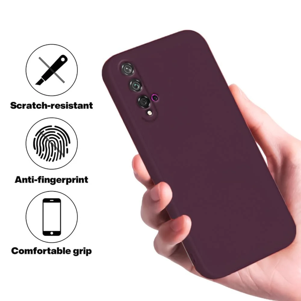 DL3 Mobilak Liquid Silicone Protective Case for Huawei nova 5T with Microfiber Lining and Shockproof Design - Wine Red