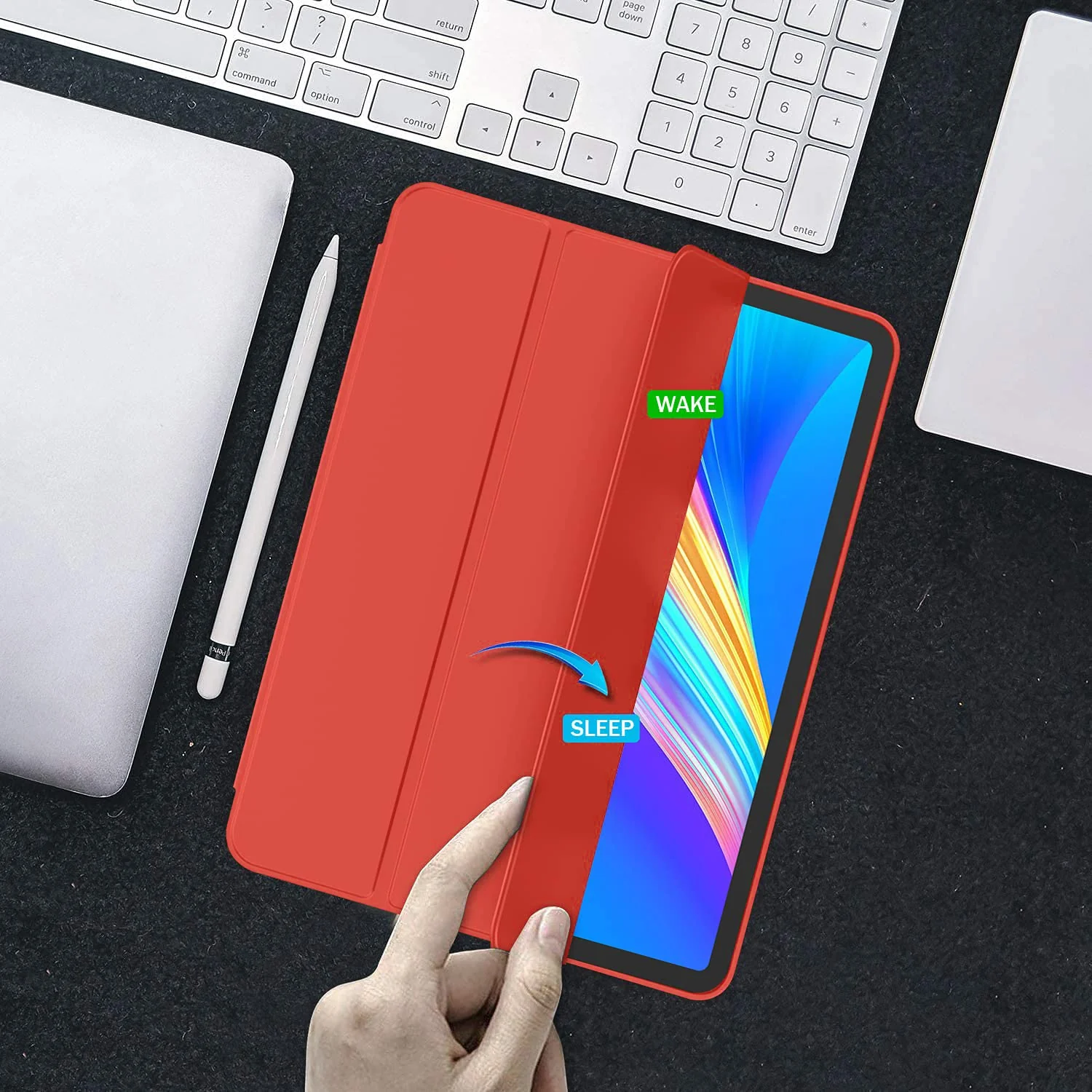 DL3 Mobilak iPad Pro 11 Inch Case 2022(4th Gen)/2021(3rd Gen)/2020(2nd Gen) with Pencil Holder, Smart iPad Case [Support Touch ID and Auto Wake/Sleep] with Auto 2nd Gen Pencil Charging - Red
