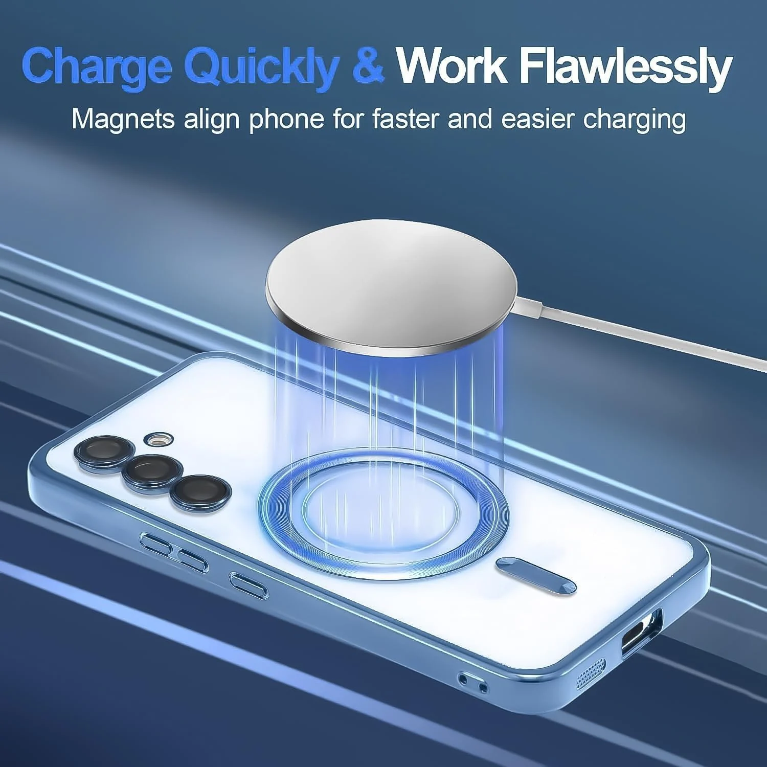 DL3 Mobilak For Samsung Galaxy S24 Fe Magnetic Clear Case, Compatible with MagSafe, Built-in Camera Lens Protector, Luxury Plating Soft TPU Shockproof Slim Cover 6.7 inch - Sierra Blue