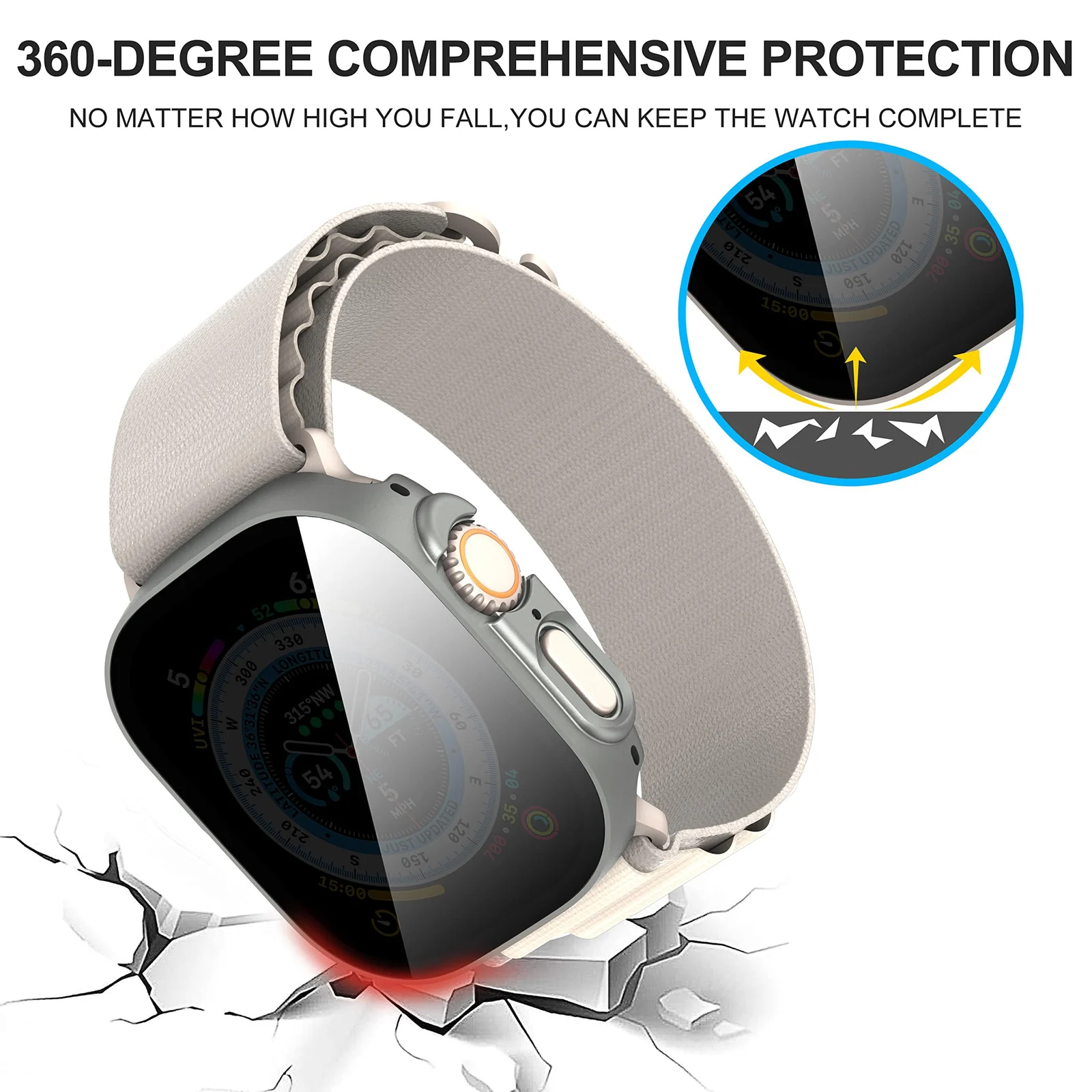 DL3 Mobilak Cover for Apple Watch Ultra 3/2/1 49mm Privacy Screen Protector Anti Spy, Shockproof Bumper Case, Integrated Hard PC Protective Case in HD Tempered Glass for Apple Watch Ultra - Gray