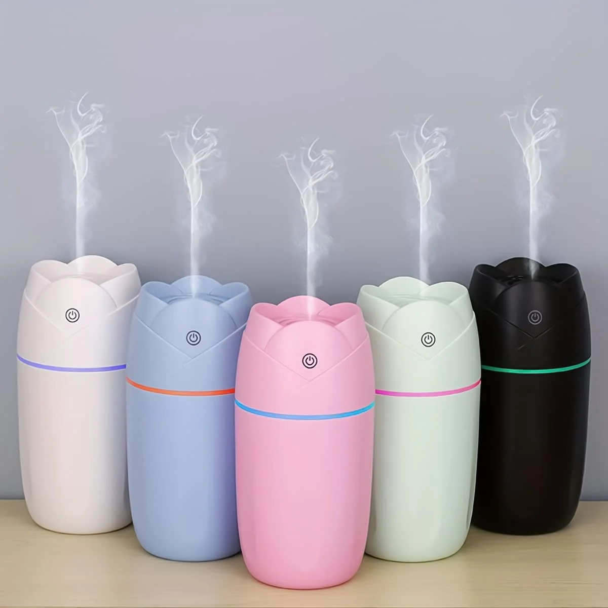 Mobigon Wood Cool Mist Ultrasonic Humidifier for Room Moisture, Aroma Diffuser for Home, 300ml Essential Oil Diffuser with 7 Colorful Night Light, Auto Shut-Off, Home, Office, car - A.Pink