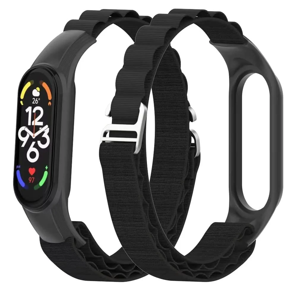 DL3 MOBILAK Alpine Loop Band for Xiaomi Mi Band 7/Mi Band 6/Mi Band 5/Mi Band 4/Mi Band 3,Women Men Nylon Sport Solo Loop Rugged Wristband with G‑Hook - Black