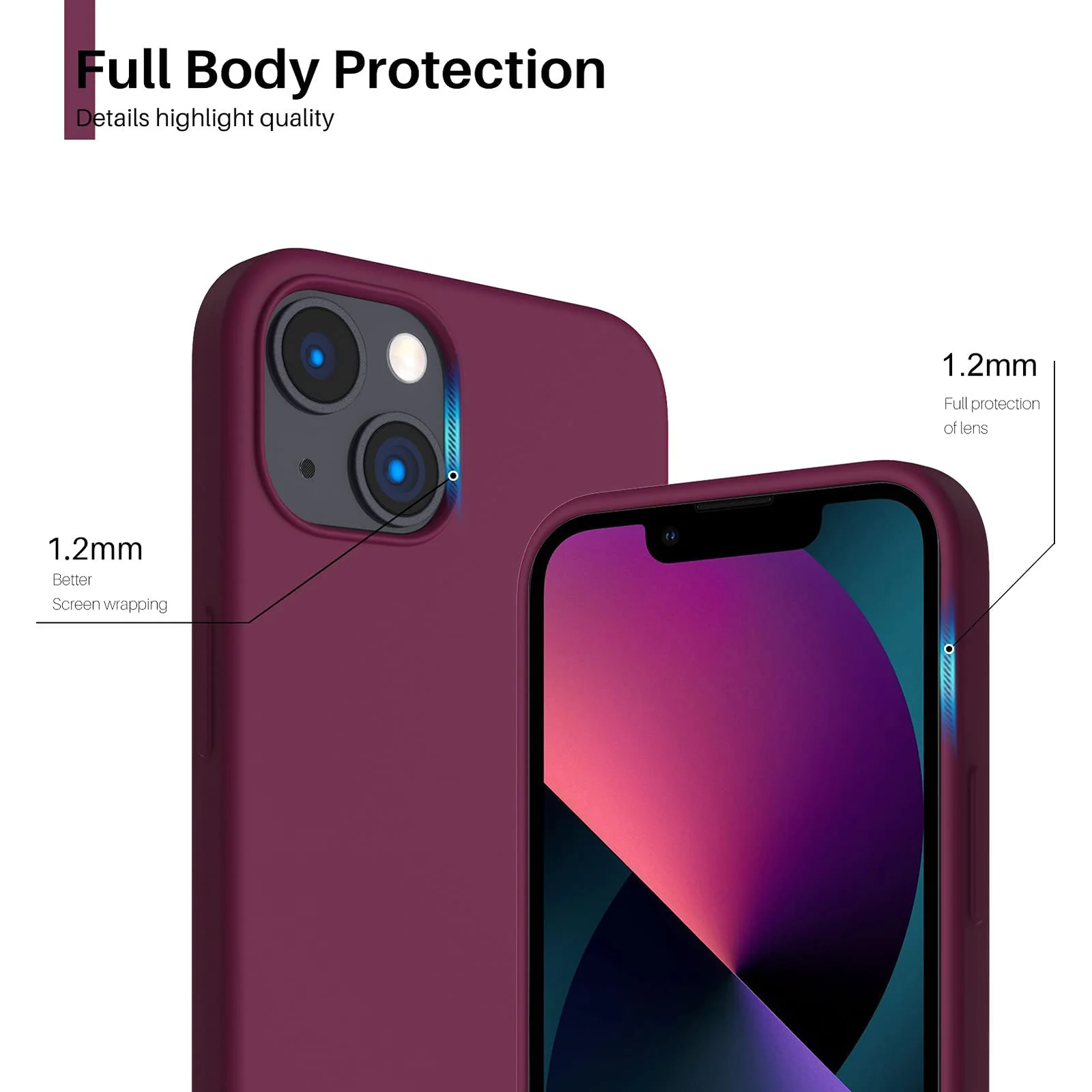 "DL3 Mobilak Liquid Silicone Protective Case with Soft Microfiber Lining for iPhone 15 Plus, iPhone 14 Plus "" - Wine Red"