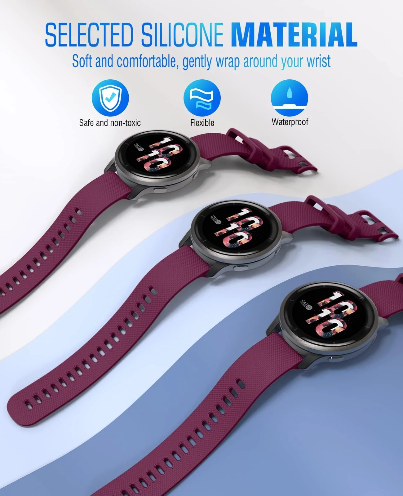 DL3 Mobilak Silicone Buckle Band 22MM Strap For Xiaomi Redmi Watch 5 Active/5 Lite/Samsung Galaxy Watch 3 45mm/Watch 46mm/Gear S3/For Huawei watch GT5 GT4 GT3 GT2 GT 46MM/GT2E/GT2 Pro/GT 3 Pro/GT5 Pro - Wine Red