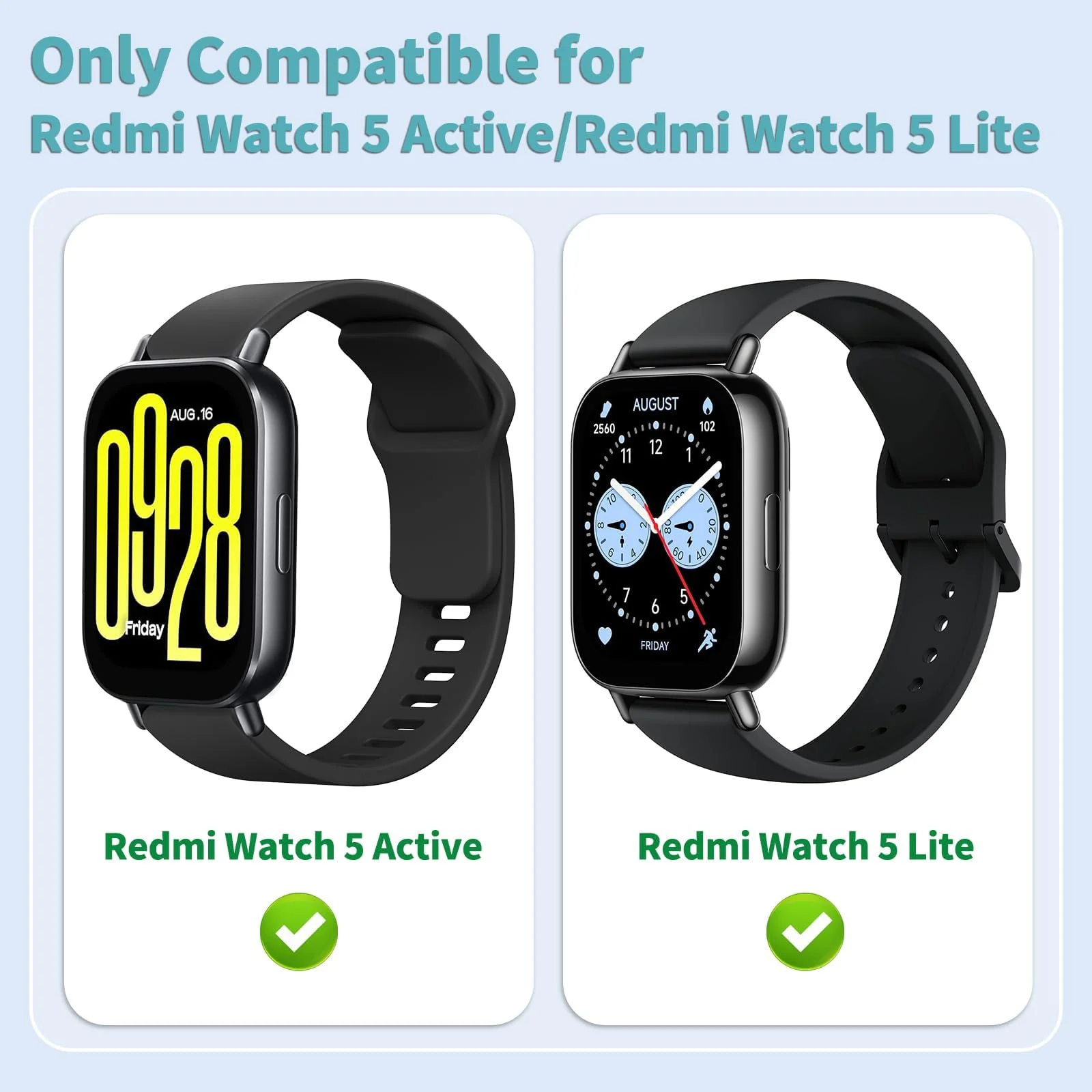 DL3 Mobilak Strap for Xiaomi Redmi Watch 5 Active/Redmi Watch 5 Lite, 22mm Adjustable Quick Release Silicone Replacement Watch Band Straps Wristbands Bracelet for Women Men - Light Blue