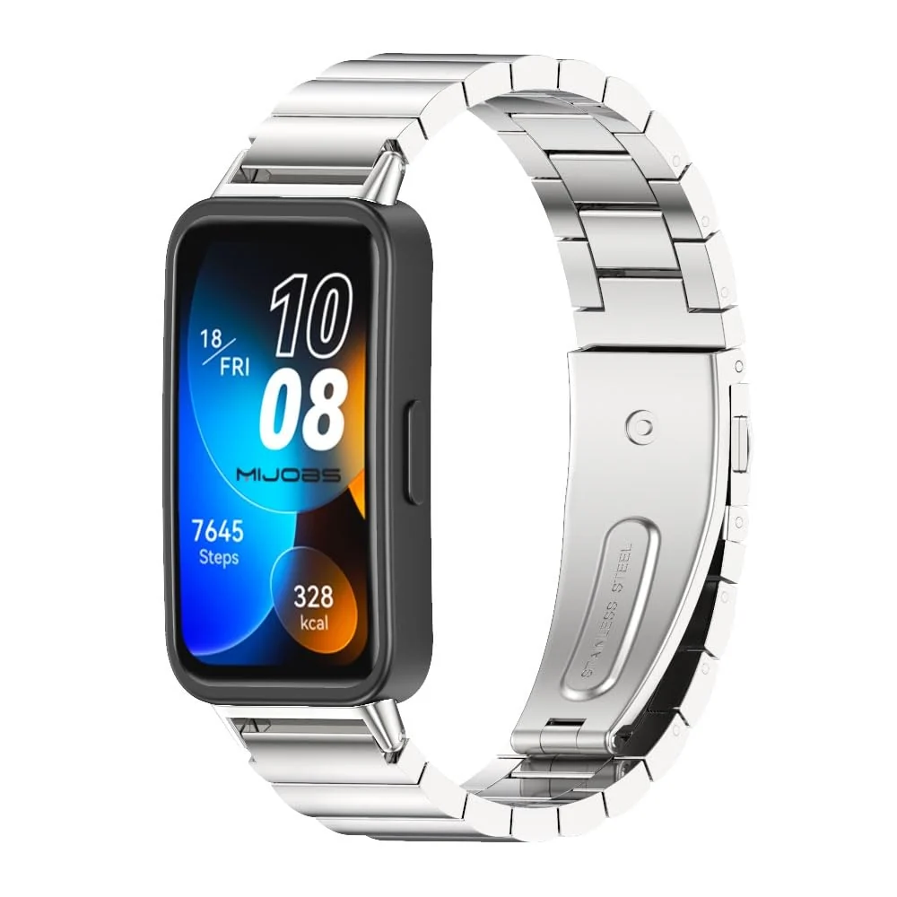 DL3 Mobilak Metal Strap Compatible with HUAWEI Band 10 / HUAWEI Band 9 / HUAWEI Band 8, Stainless Steel Replacement Band with Folding Clasp, Adjustable Replacement Bracelet Wristband - A.Silver