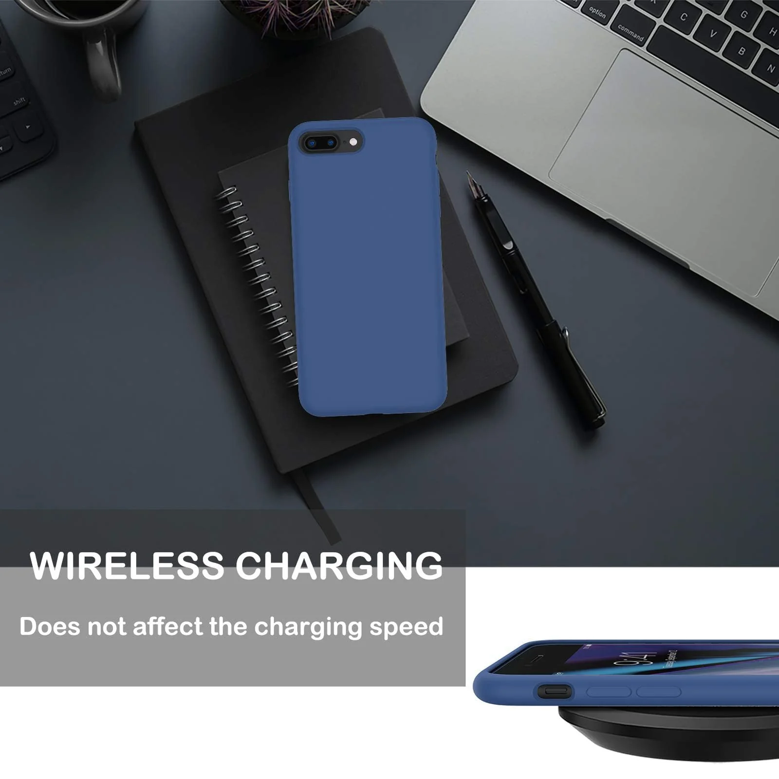DL3 Mobilak Liquid Silicone Protective Case for iPhone 7 Plus / iPhone 8 Plus with Camera Protection and Microfiber Lining - Blue