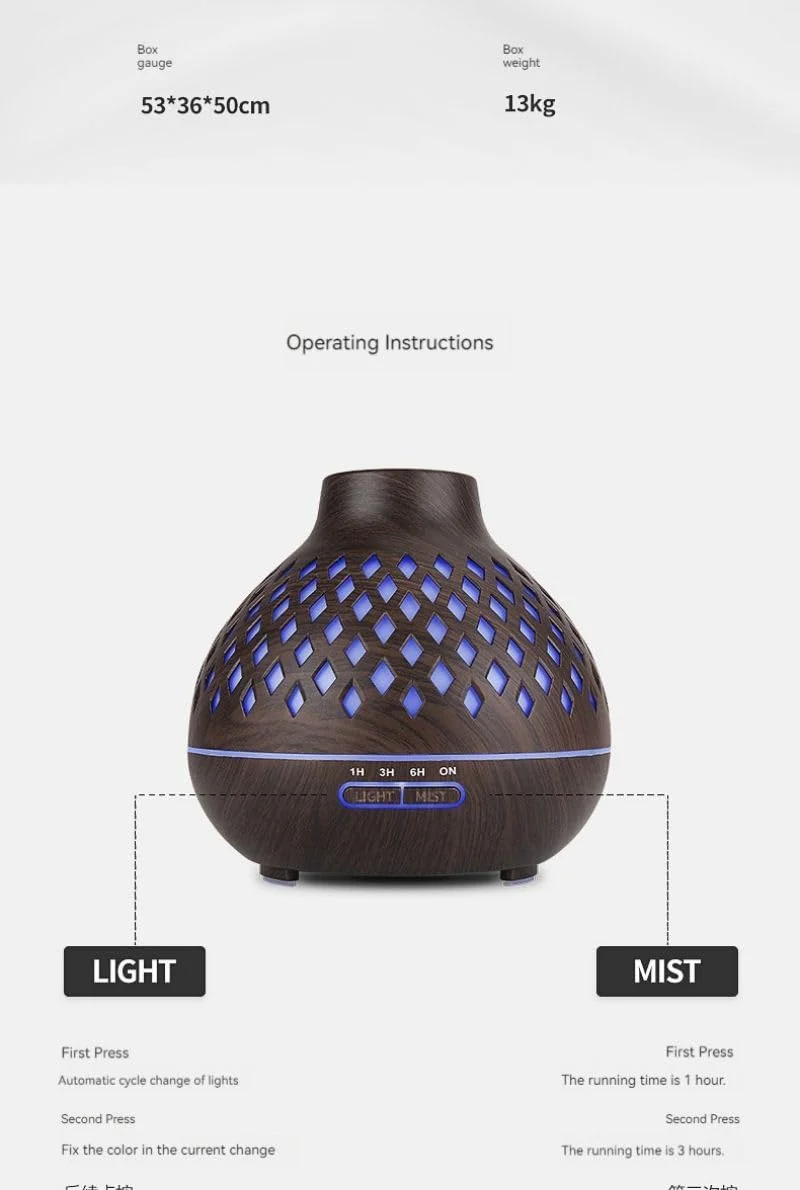Mobigon Wood Cool Mist Ultrasonic Humidifier for Room Moisture, Aroma Diffuser for Home, 400ml Essential Oil Diffuser with 7 Colorful Night Light, Auto Shut-Off, Home, Office - Dark Woody