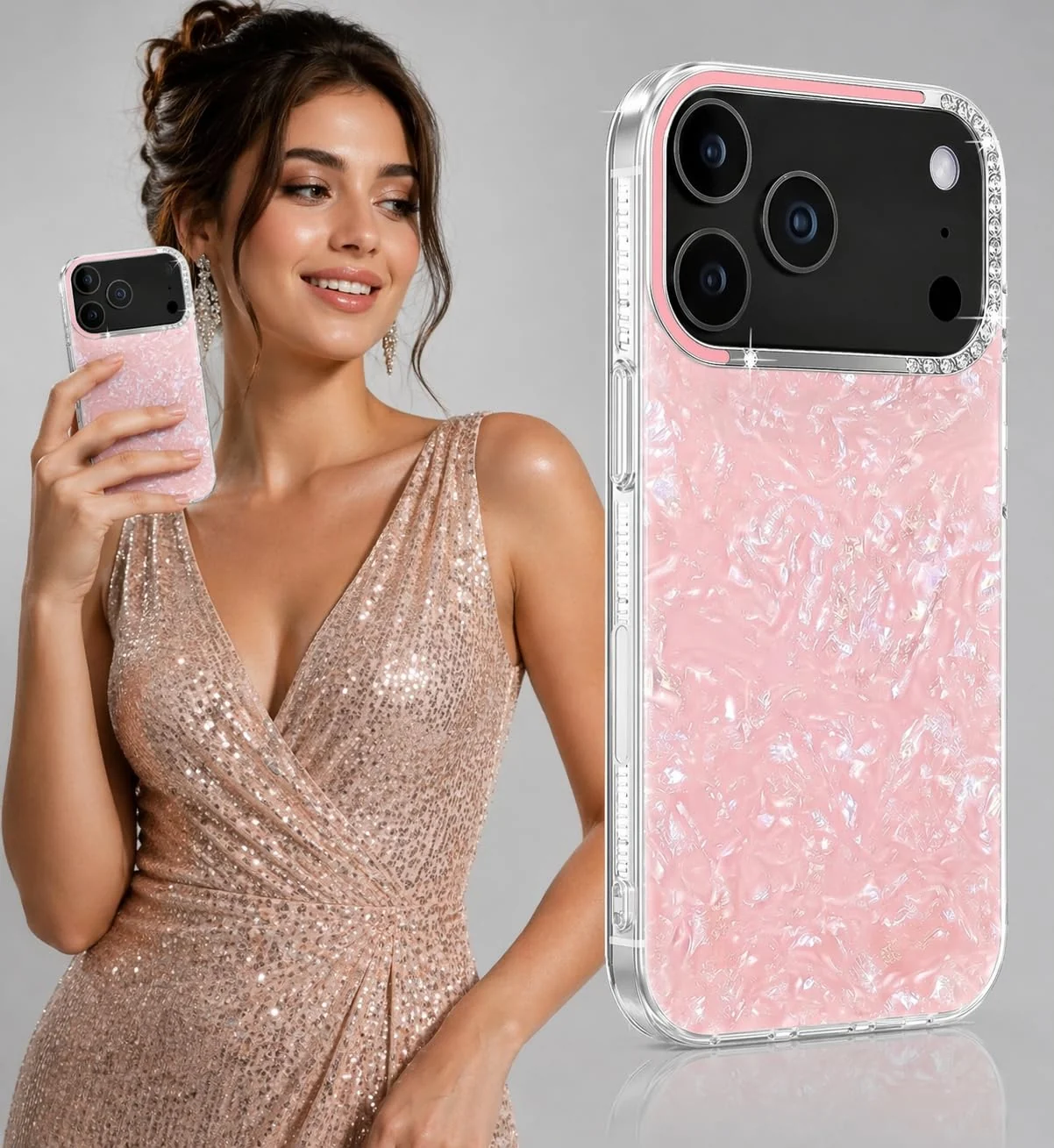 DL3 Mobilak Glitter Rhinestone Protective Case for iPhone XS Max with Shockproof Design - Pink